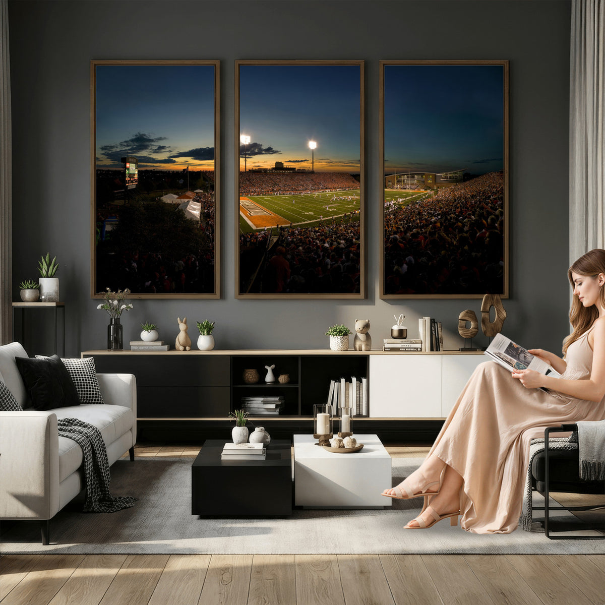 15980-PAN-FL-20X10 - Ball State Cardinals Football Team Print - Muncie Scheumann Stadium Wall Art Canvas Print
