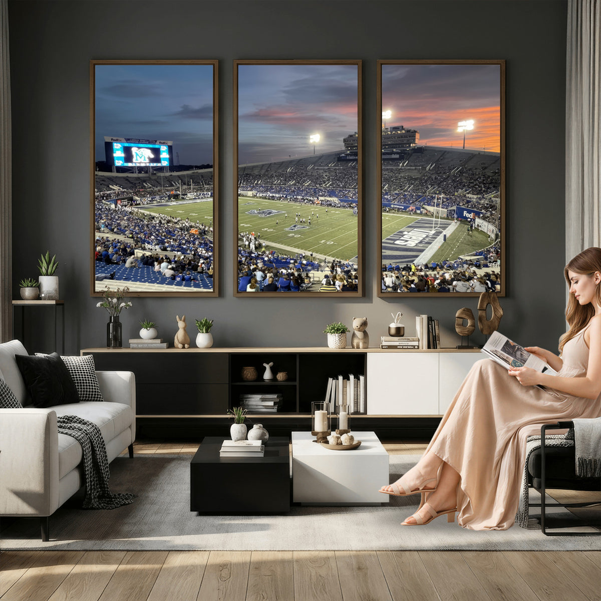 64409-PAN-FL-20X10 - Memphis Tigers Football Team Print - Memphis Simmons Bank Liberty Stadium Wall Art Canvas Print