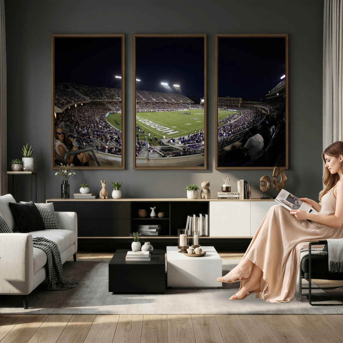 59222-PAN-FL-20X10 - TCU Horned Frogs Football Team Print - Fort Worth Amon G. Carter Stadium Wall Art Canvas Print.