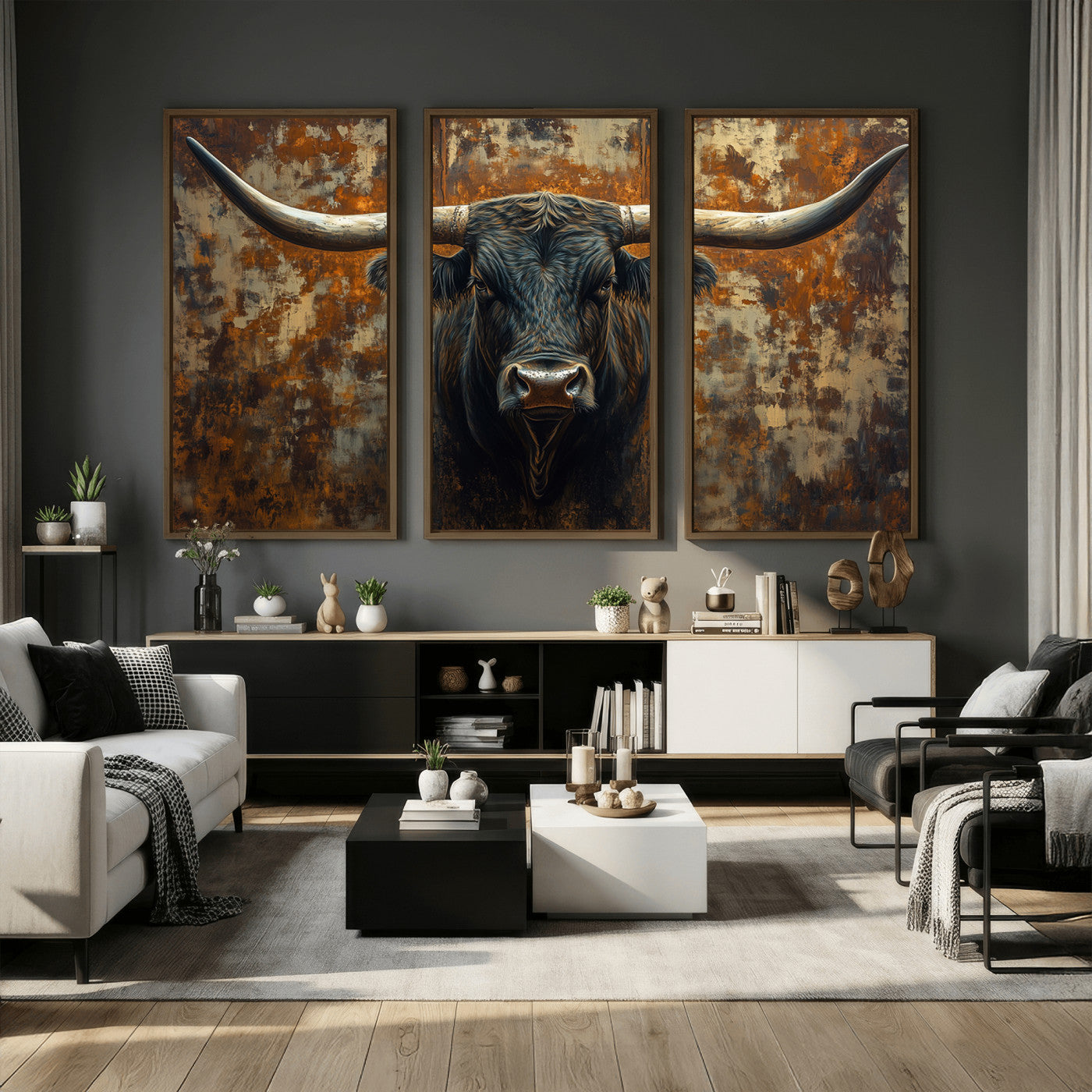 68068-MGV-CV-36X24 - Longhorn Texas Cow Bull Wall Art | Rustic Farmhouse Canvas Print | Ready to Hang Barn Decor for