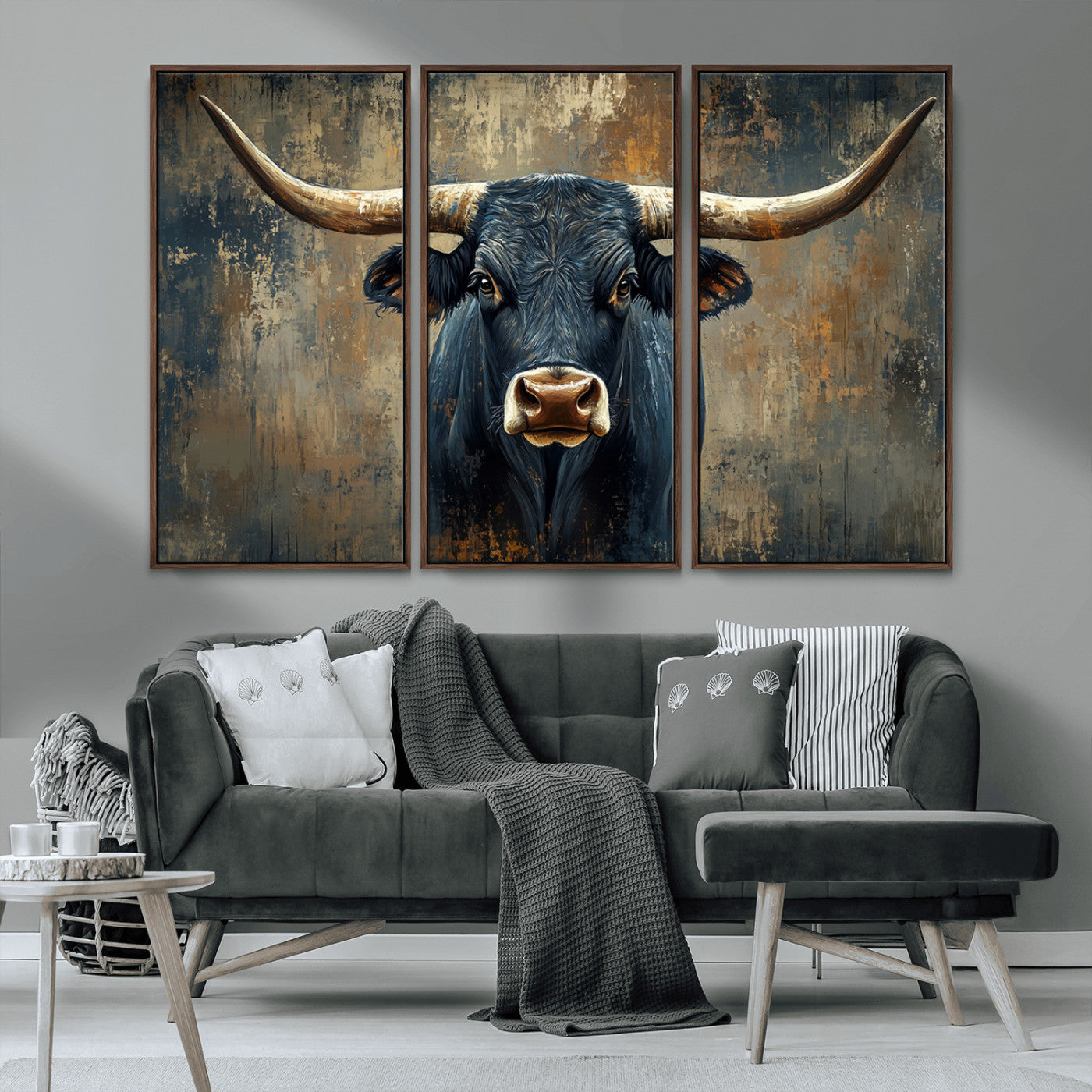 42026-MGV-CV-36X24-Texas Western Wall Art Canvas Print - Abstract Cow Longhorn Bull Wall Art Canvas Print - Rustic Cow