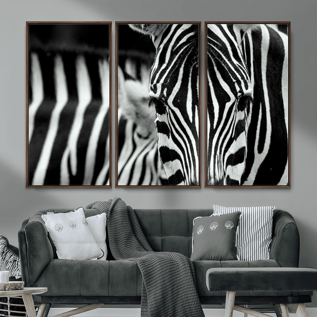 MGV-FC-48X32-3P - Zebra Wall Art – Close Up Black and White Animal Print, Bold Safari Decor for Living Room, Office, or Bedroom