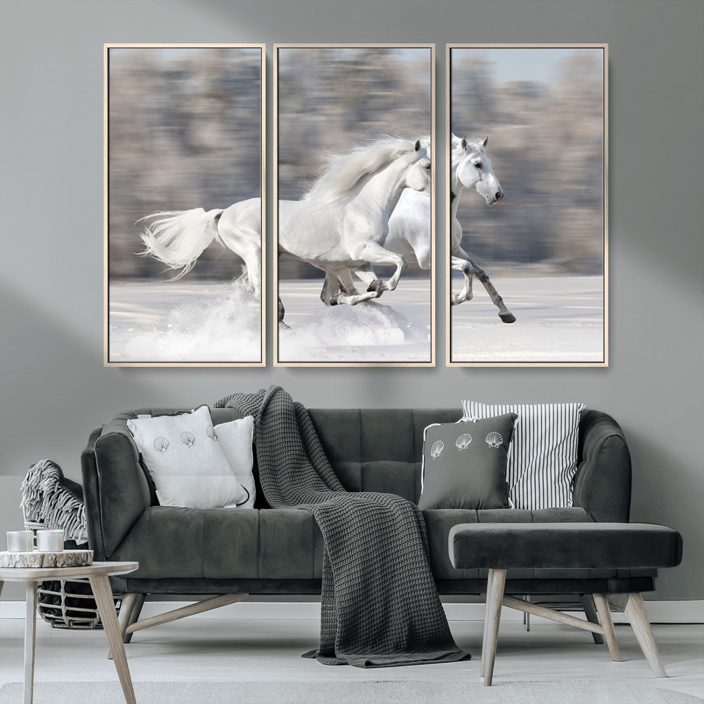 -The White Horses Wall Art, Framed White Horses Wall Art Canvas Print