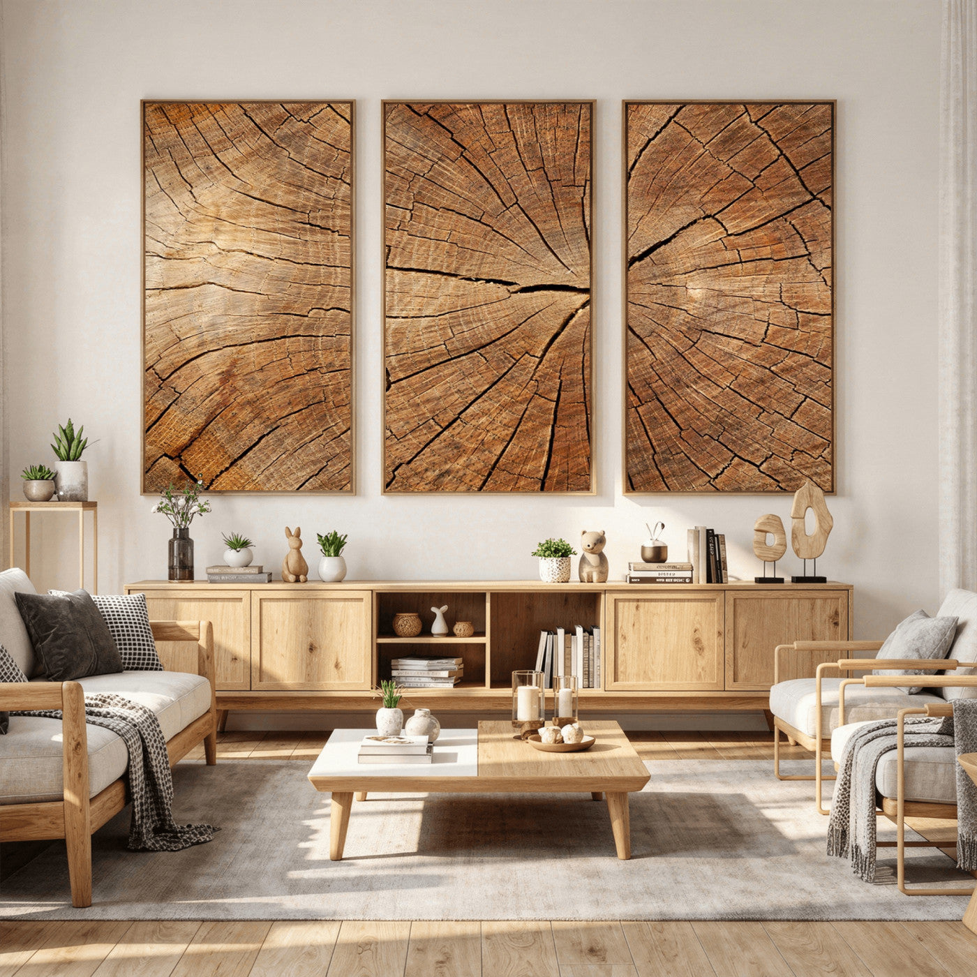 61710-MGV-CV-36X24 - Tree Ring Canvas Art, Rustic Wood Grain Wall Art, Tree Slice Decor for Modern Homes, Giclee