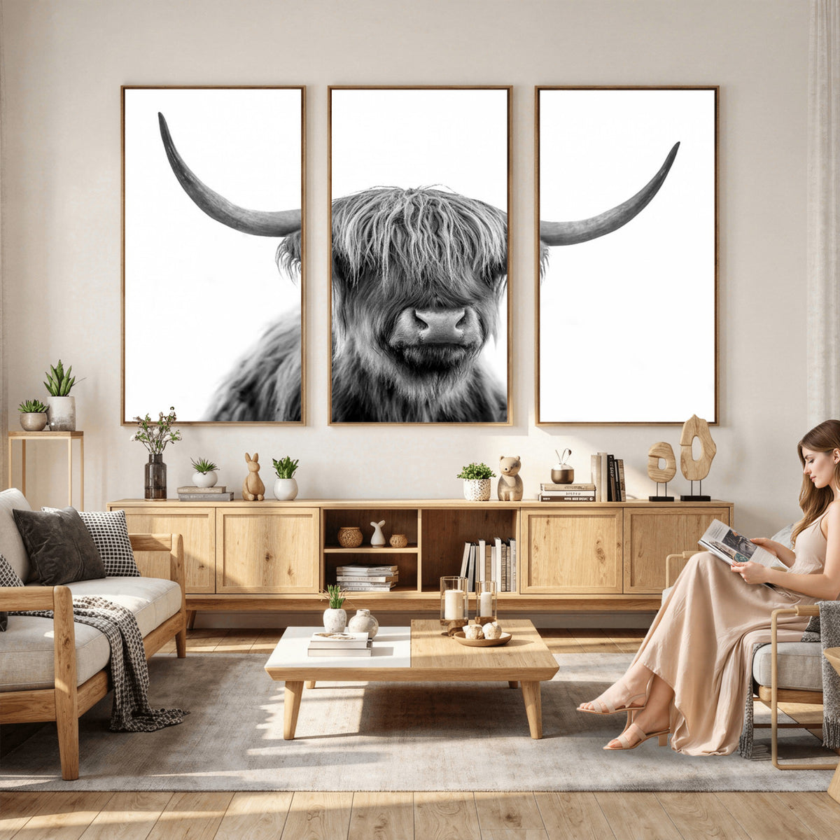 75503-_Poster-30x20 - Scottish Highland Cow Cattle Art Print Wall Art Canvas Print for Farmhouse Decor, Framed Scottish