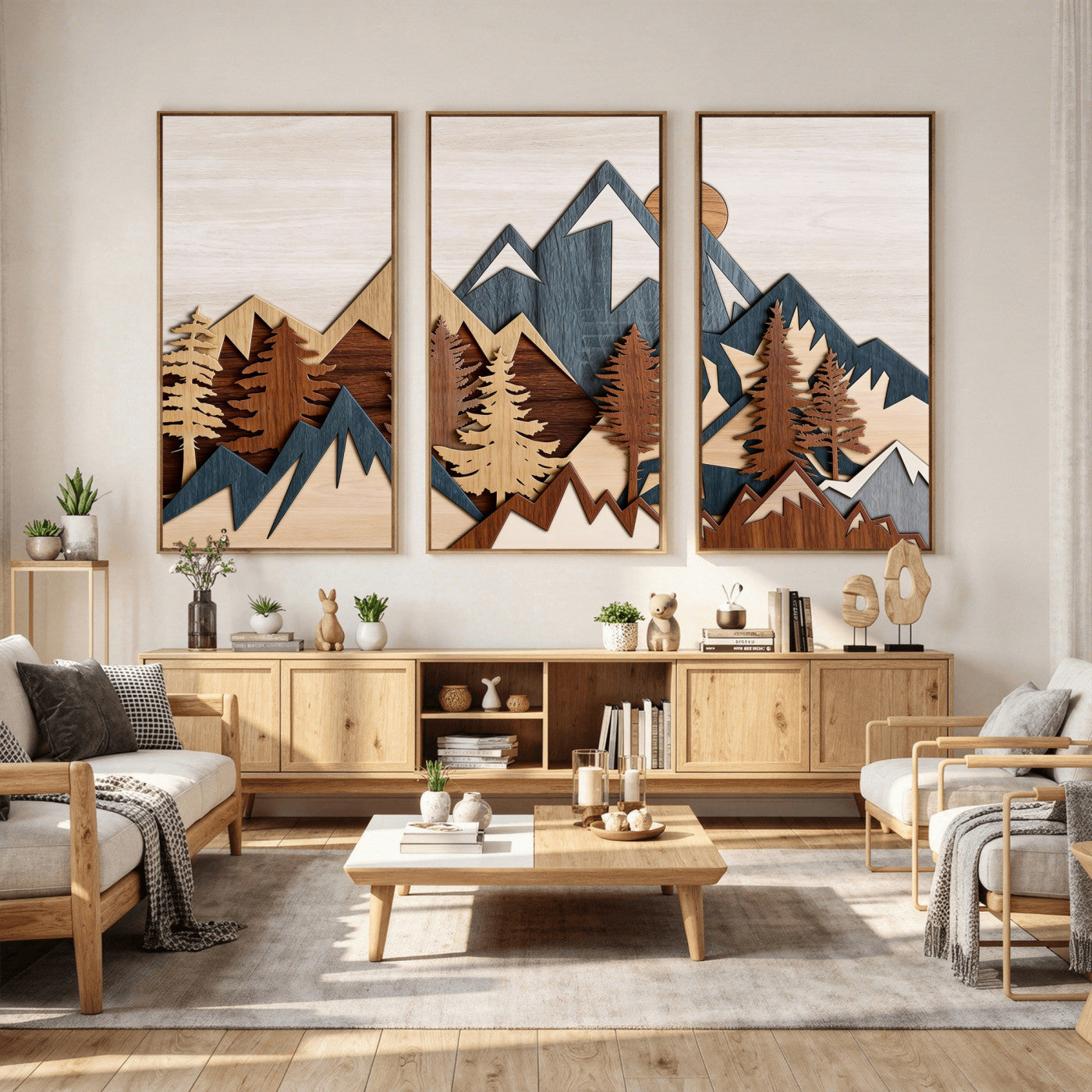 67950-MGV-CV-36X24 - Rustic Abstract Wood Panel Effect Canvas Mountain Range Top Wood Wall Art Canvas Print