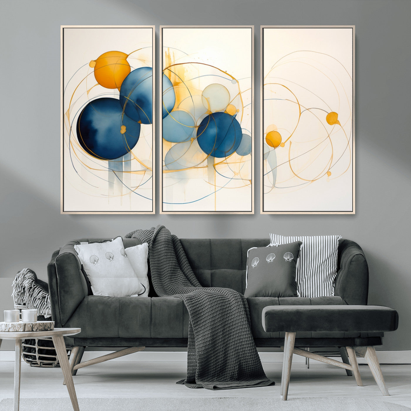 36188-MGV-FC-48X32-3P_Natural-Geometric Blue Orange Abstract Wall Art Canvas, Geometric Blue Orange Canvas Print