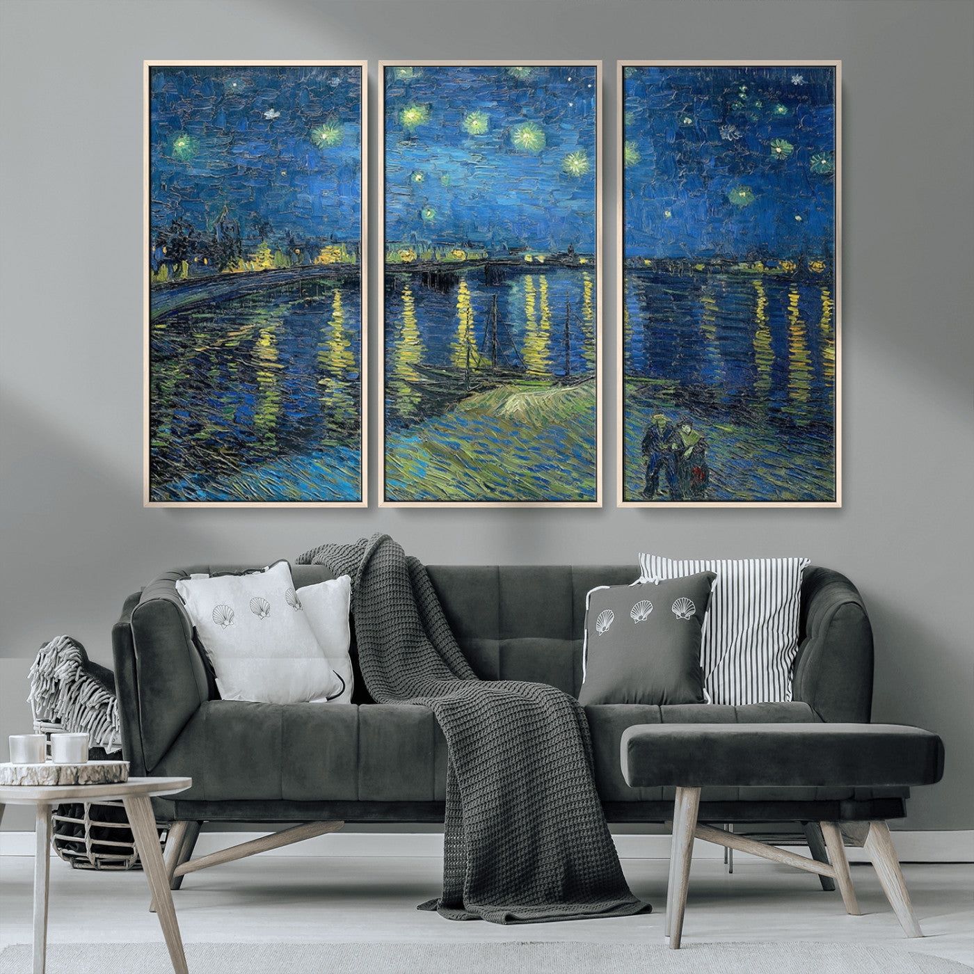94605-MGV-FC-48X32-3P_Natural-Vincent van Gogh Starry Night over the Rhone Abstract Wall Art Canvas, Starry Night Canvas Print