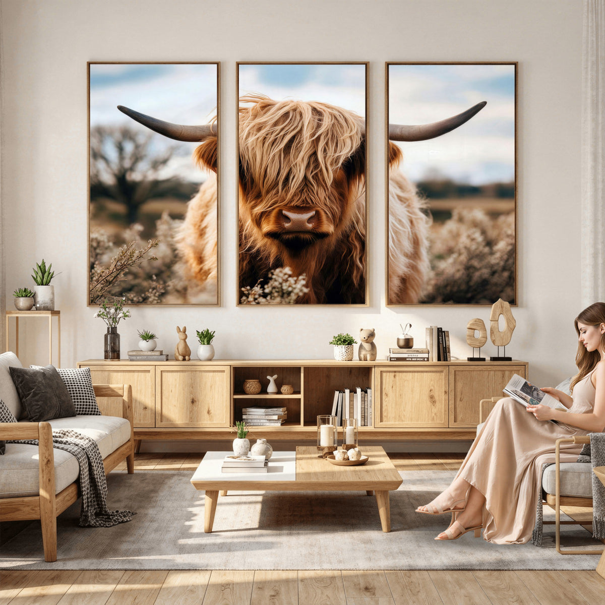 55903-_Poster-30x20 - Scottish Cow Longhorn Wall Art Canvas Print