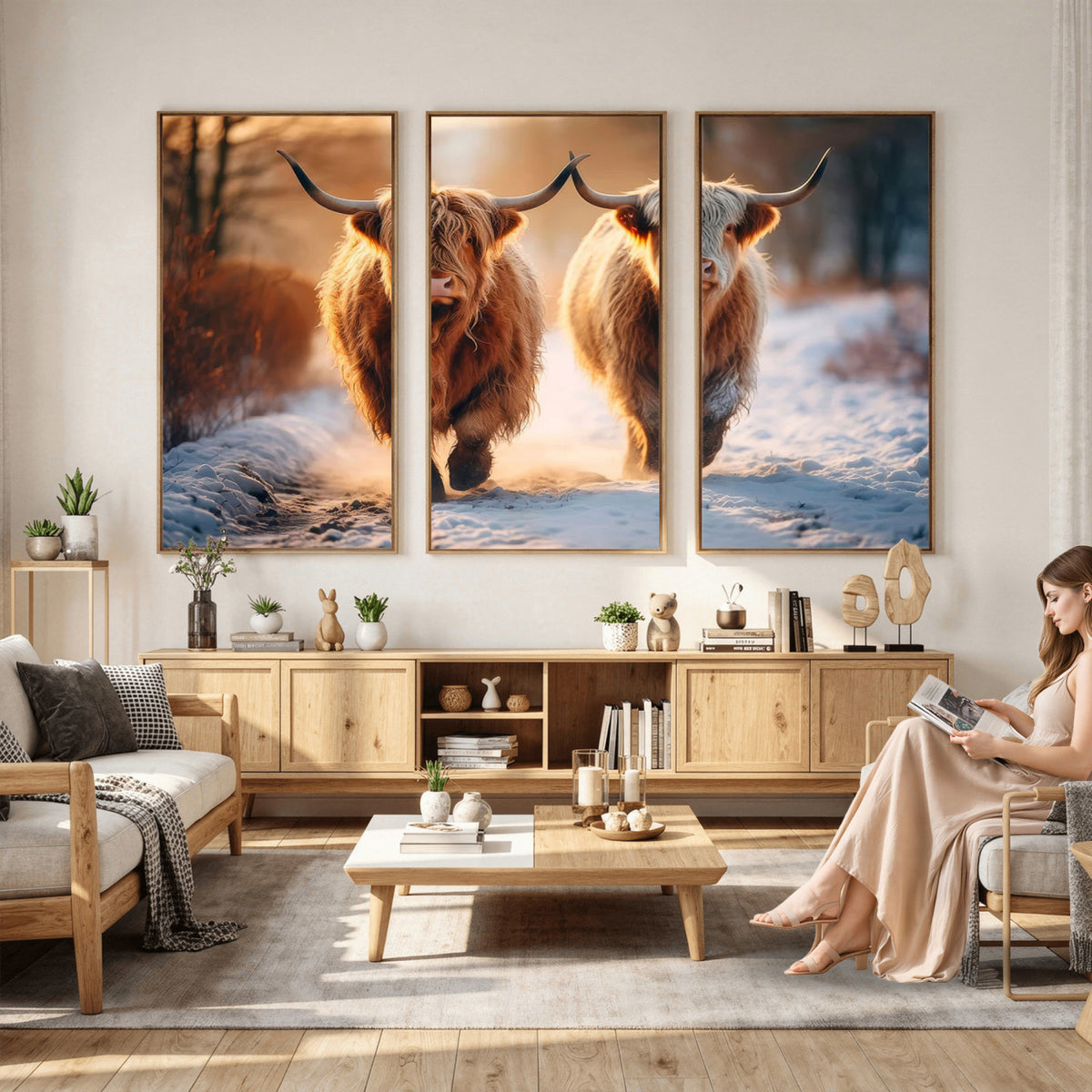 94810-_Poster-30x20 - Scottish Highland Cow Horn Farm Wall Art Canvas Print