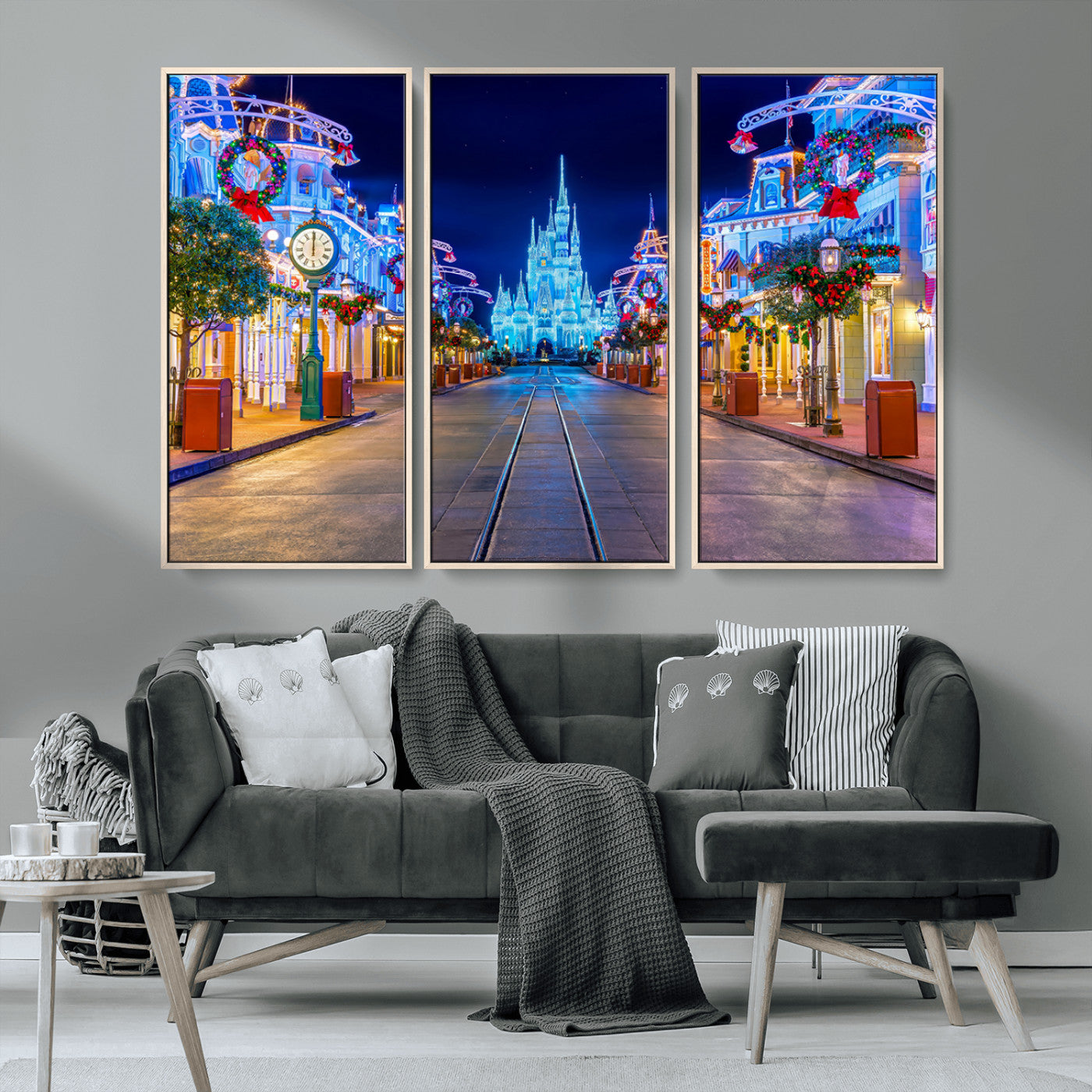 12470-MGV-CV-36X24-Disney Castle Wall Art – Large Magic Kingdom Canvas Artwork, Fairytale Design, Kids Room Christmas Decor for Home, Office