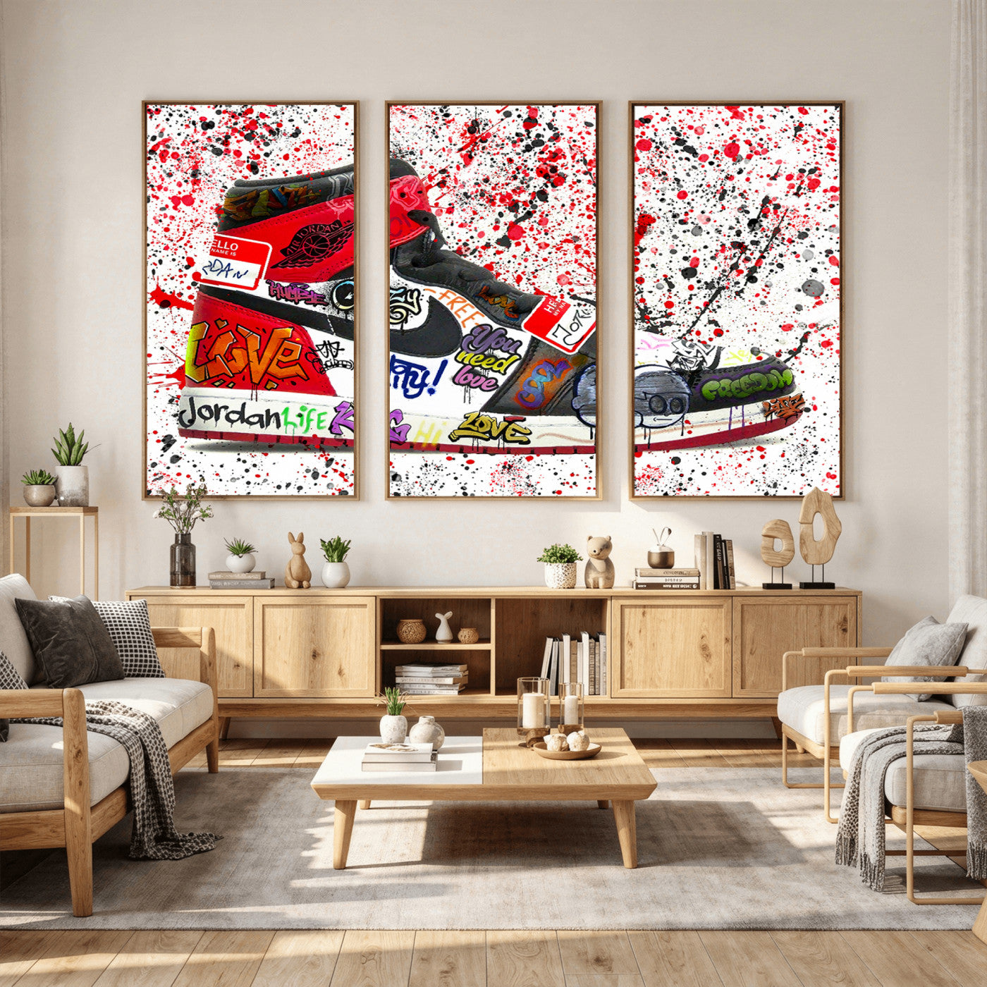 38836-MGV-CV-36X24 - Jordan Shoes Graffiti Wall Art Canvas Print- Jordan Graffiti Canvas Wall Art - Framed Perfect for