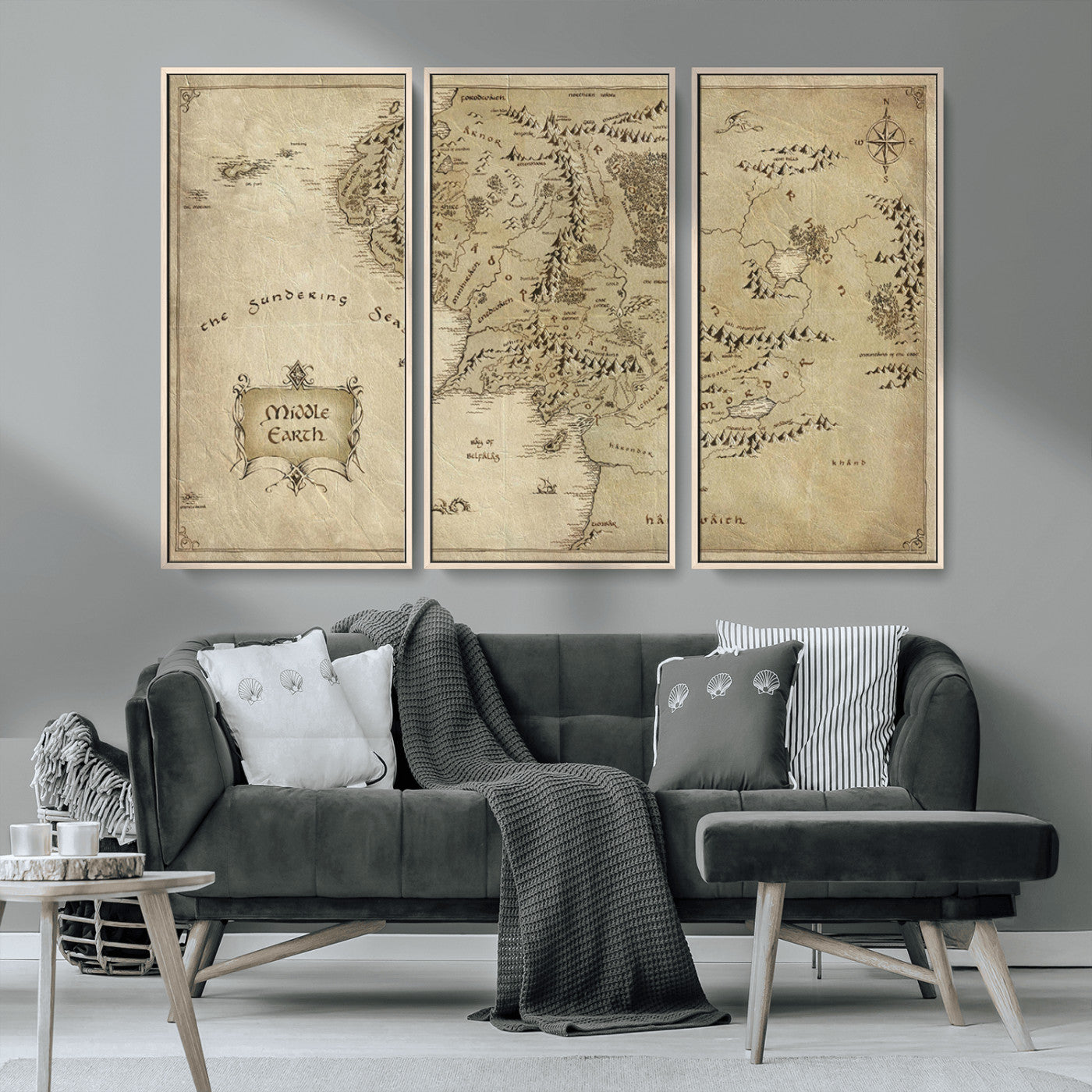 21784-MGV-CV-36X24-Vintage Middle Earth Map Wall Art Canvas – Lord of the Rings Inspired Framed Map Print, Classic Fantasy Decor for Home, Office