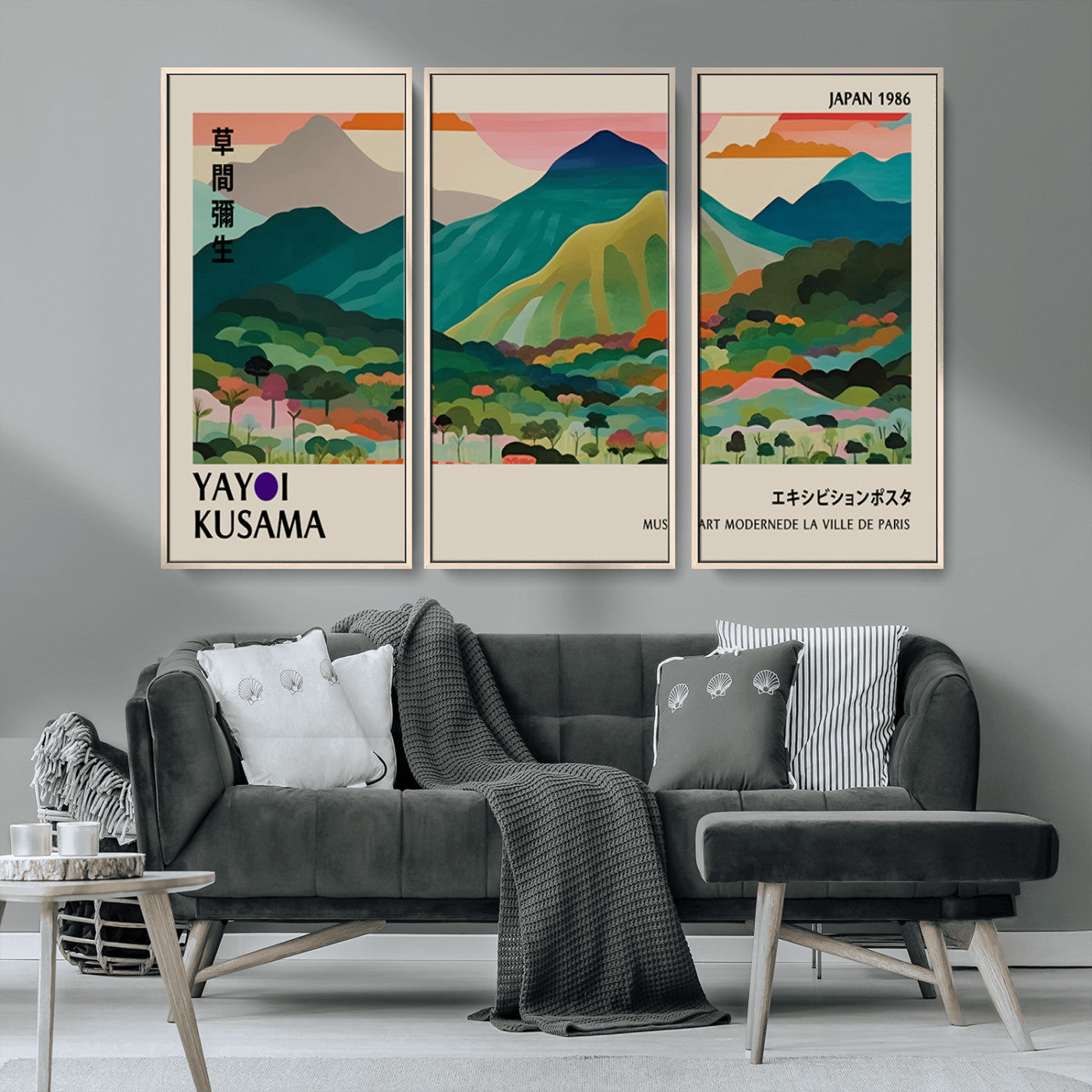 -Yayoi Kusama Wall Art, Yayoi Wall Art Canvas, Vibrant Mountain Landscape Canvas Print with Bold