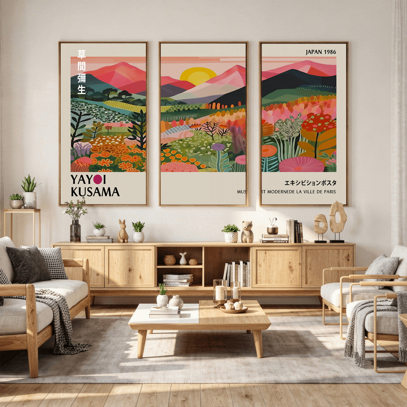 30051-MGV-CV-36X24 - Yayoi Kusama Landscape Canvas Print, Vibrant Floral Mountain Art Print, Framed Botanical Wall Art