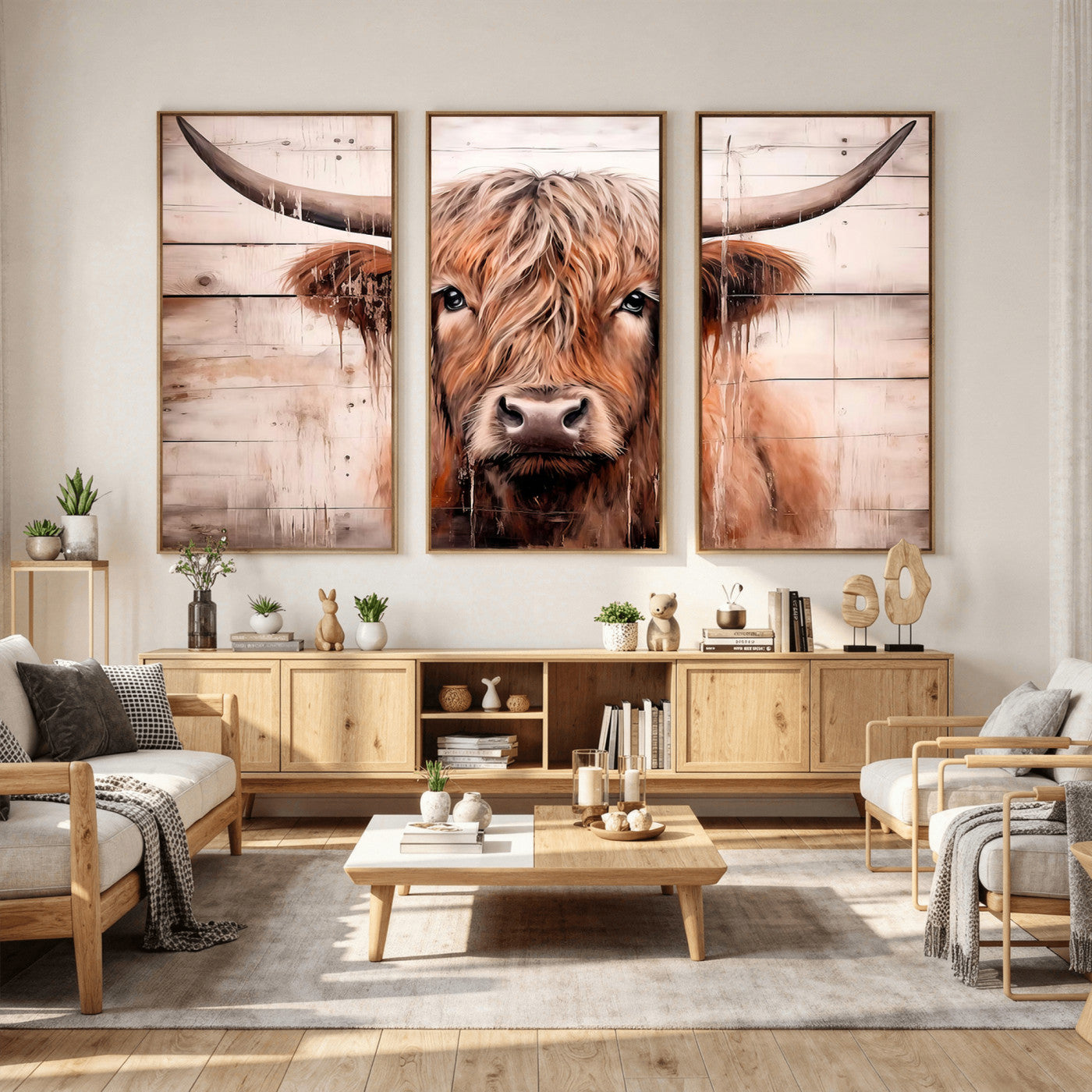 93730-MGV-CV-36X24 - Vintage Scottish Highland Cow Cattle Art Print Farmhouse Wall Art Canvas Print