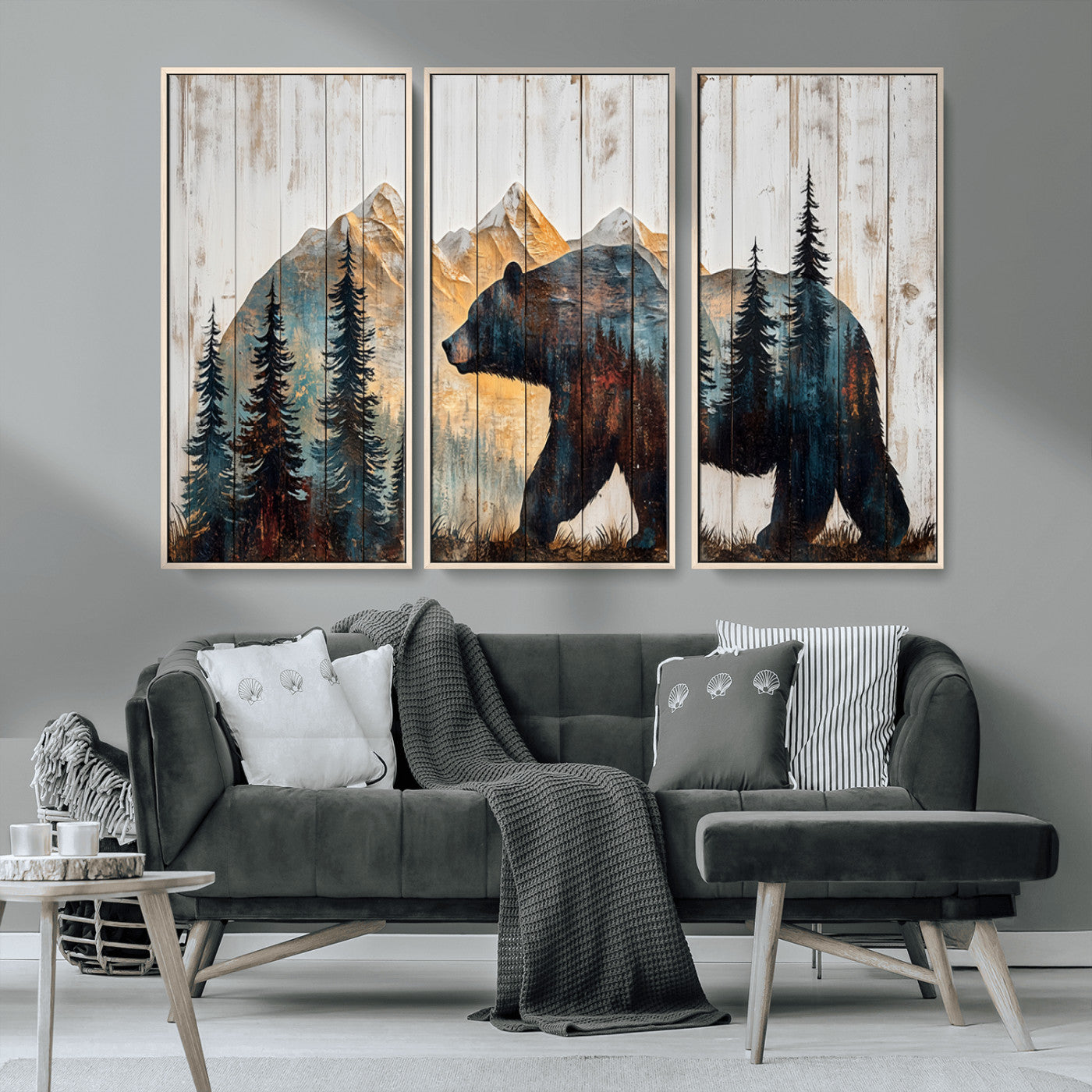 -Rustic Bear Wall Art - Grizzly 399 Bear Wall Art - Mountain Wood Canvas Wall Art - Nature Theme