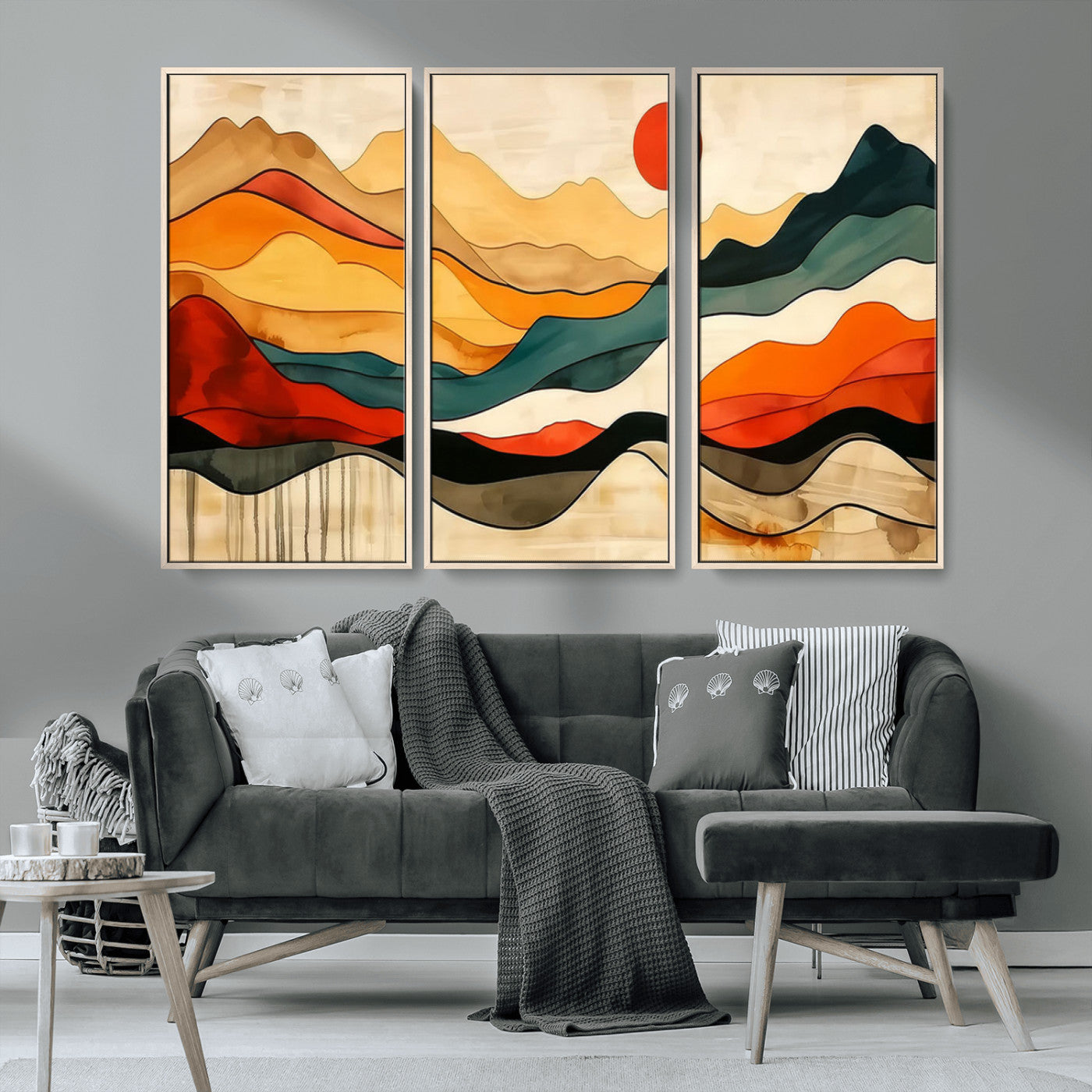 23241-MGV-CV-36X24-Mid Century Wall Art Print - Abstract Woodland Print - Modern Art Panoramic Mountain Wall Art