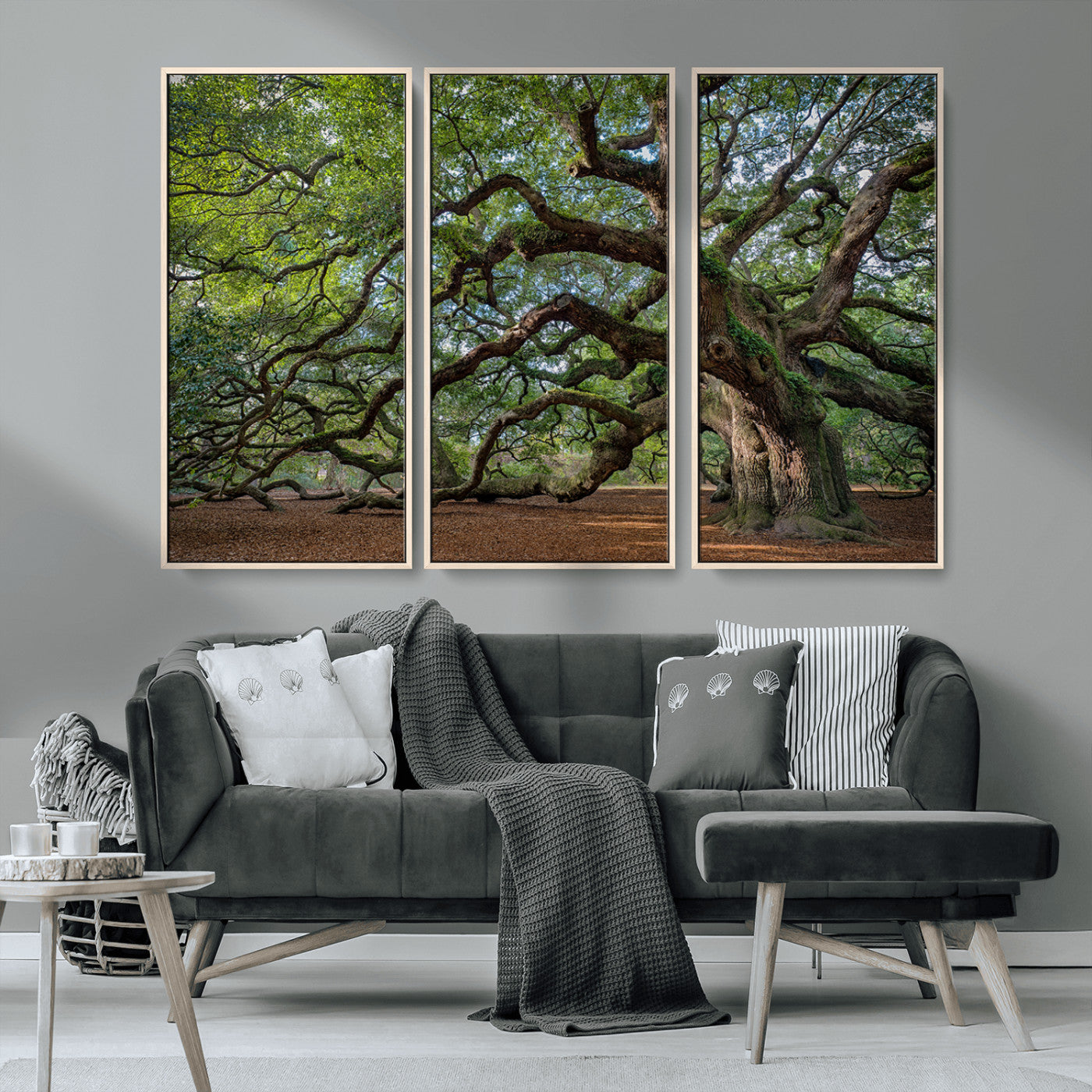 MGV-FC-48X32-3P - Ancient Oak Tree Wall Art – Canvas Print of Expansive Branches Lush Green Canopy, Tranquil Landscape, Majestic Nature Decor for Home or Office