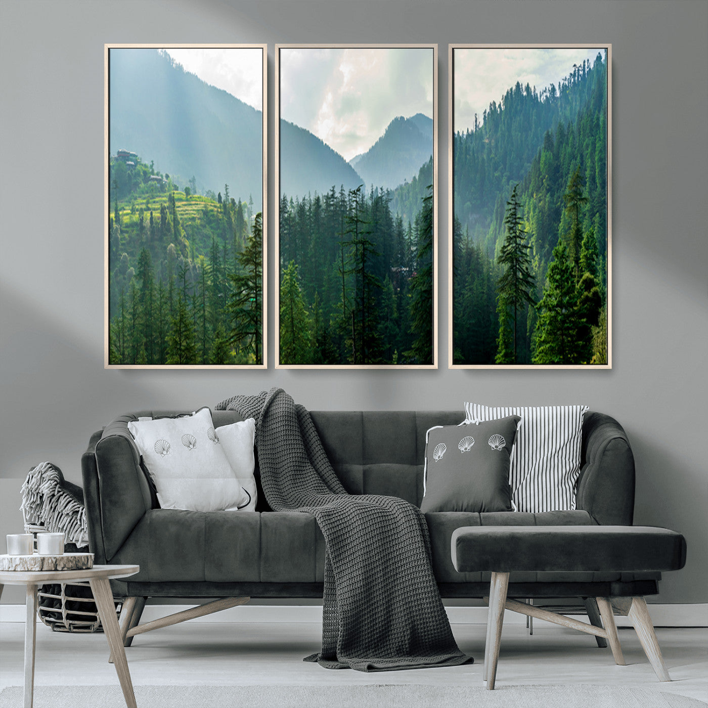 83417191-MGV-CV-36X24-Misty Forest Mountain Wall Art Canvas Print – Framed Serene Nature Scene with Tranquil Valley Artwork for Home, Office