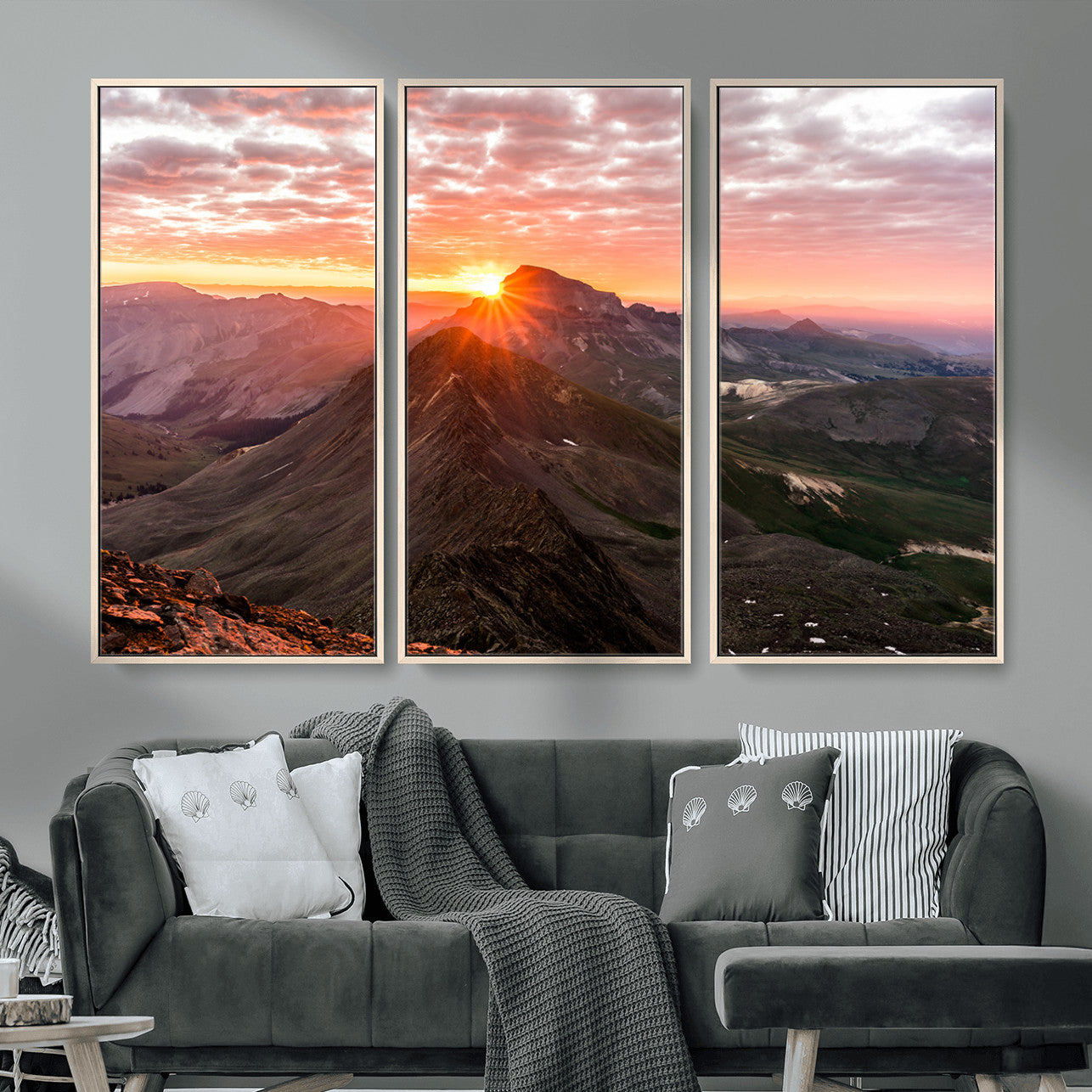 MGV-FC-48X32-3P - Majestic Sunrise Wall Art – Canvas Print of Rugged Mountain Peaks, Vibrant Sky, Serene Landscape, Nature Decor for Home or Office