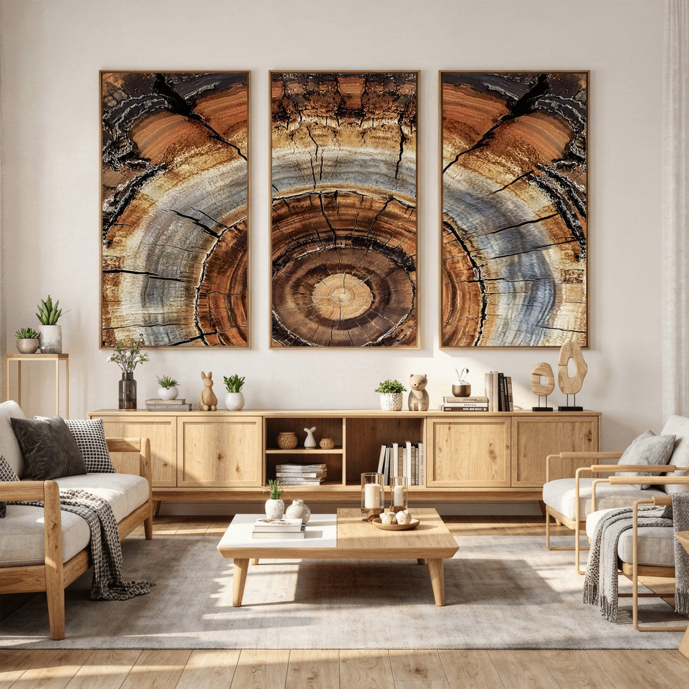 15184146-MGV-CV-36X24 - Tree Rings Wall Art Canvas Print, Framed Wood Texture Art Picture Print, Rustic Pattern Perfect Rustic Organic Decor Artwork