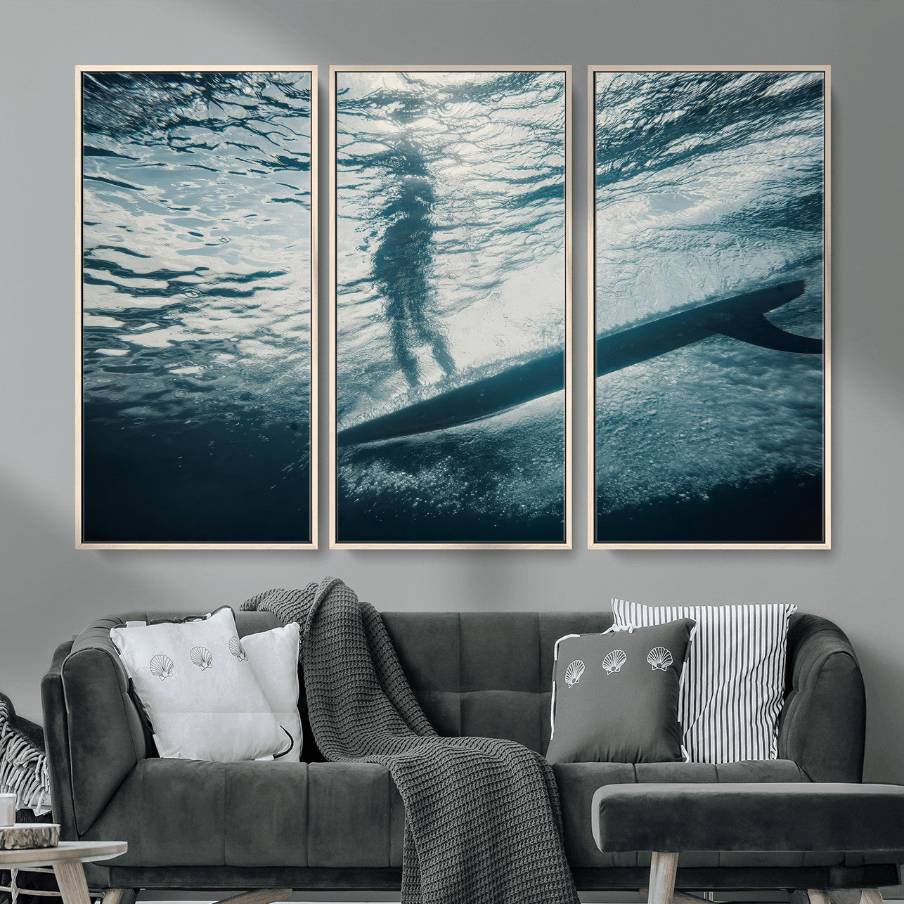 MGV-FC-48X32-3P - Submerged Surf Wall Art Canvas Print, Framed Underwater Perspective Art Picture Print, Ocean Surf Perfect Coastal Adventure Decor Artwork