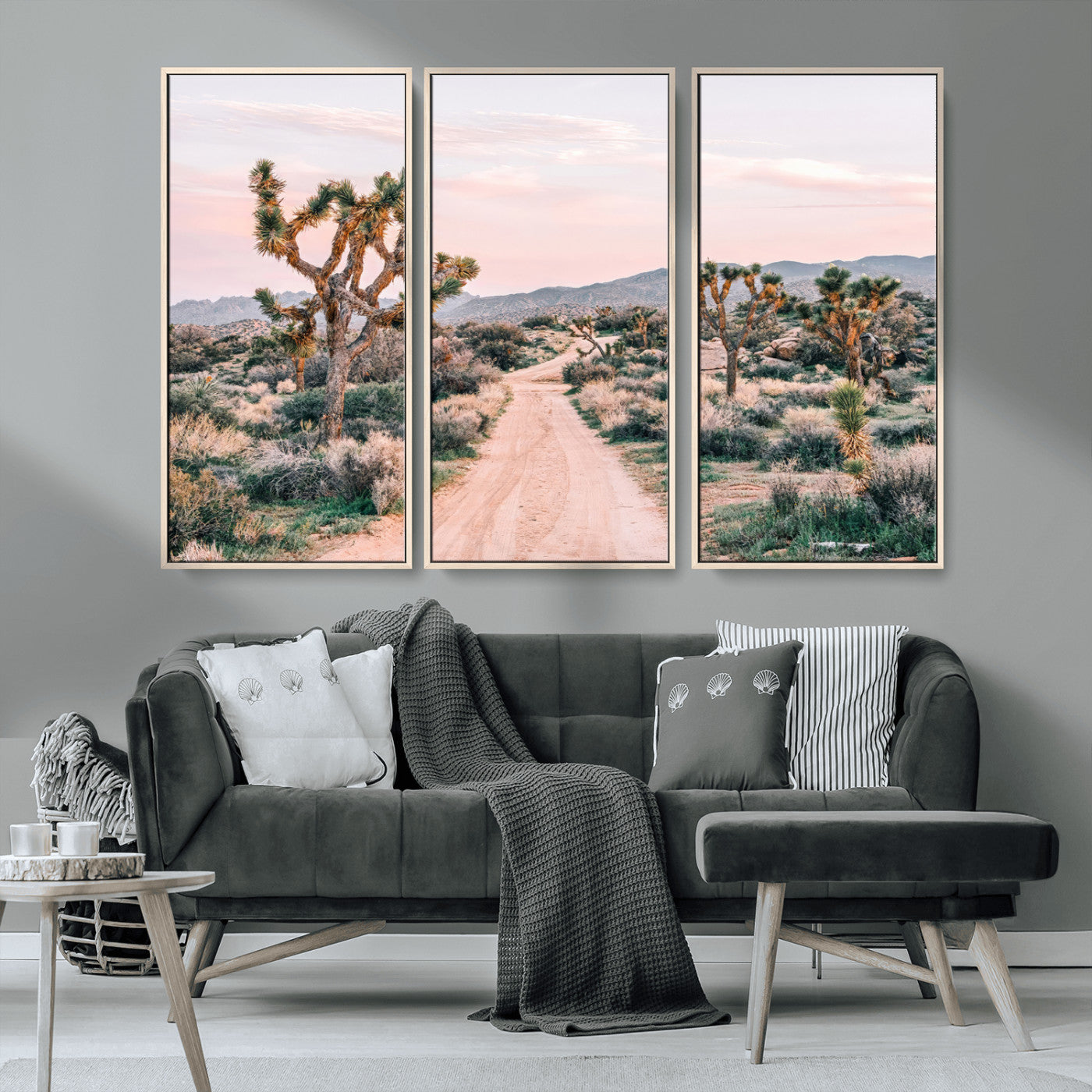 MGV-FC-48X32-3P - Desert Trail Wall Art – Canvas Print of Joshua Trees & Sunset Glow, Sandy Path Wilderness, Scenic Nature Escape Decor for Living Room, Office or Bedroom