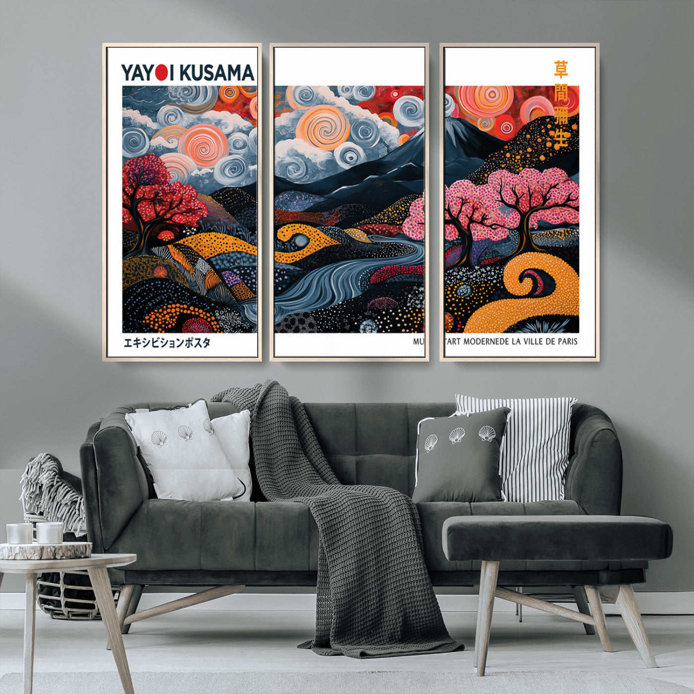 -Modern Japanese Wall Art Print Yayoi Kusama Canvas Wall Art Abstract Mount Fuji Canvas Print
