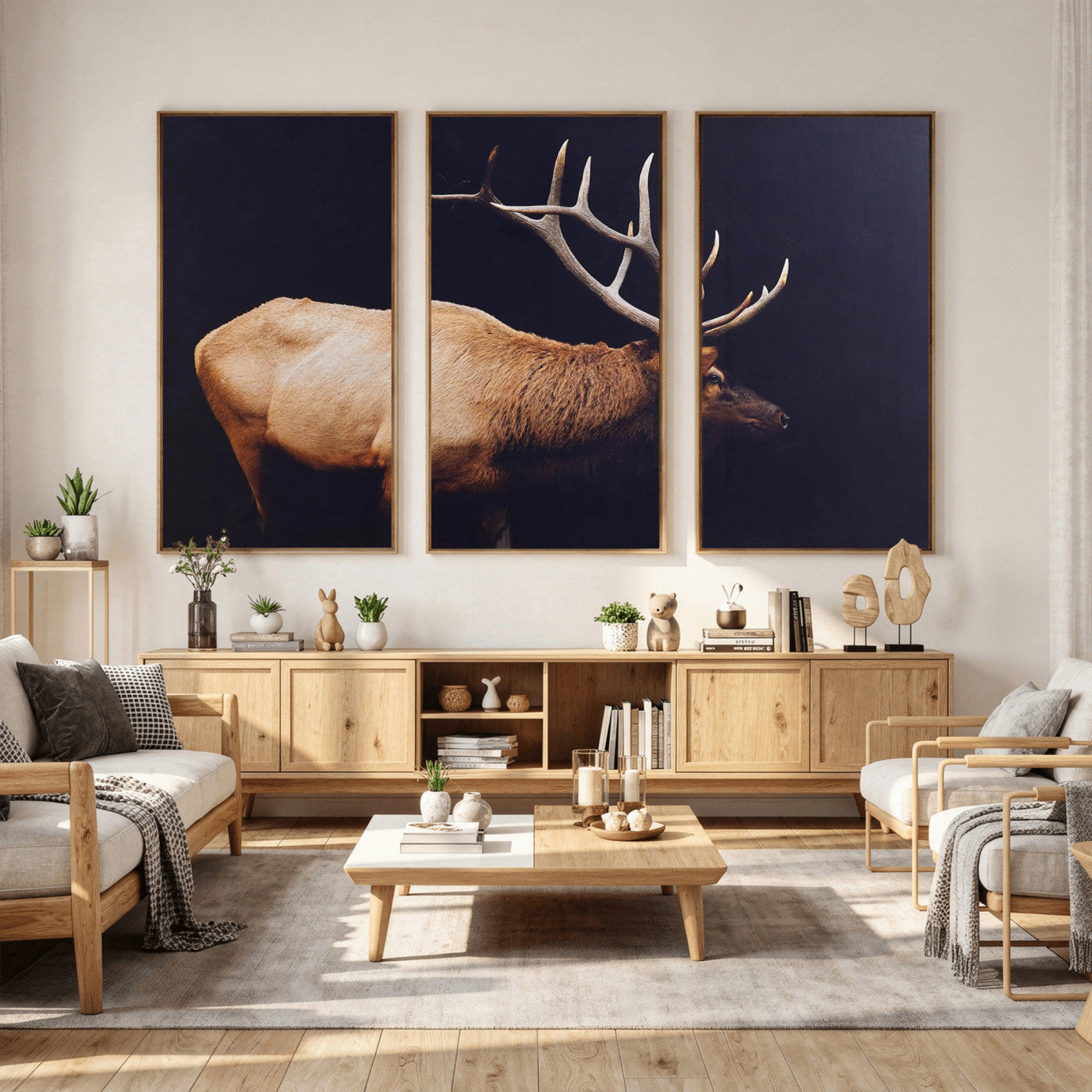 89239257-MGV-CV-36X24 - Rustic Elk Wall Art Canvas Print – Framed Moody Wildlife Art Picture Western Animal Artwork for Home, Office Decor