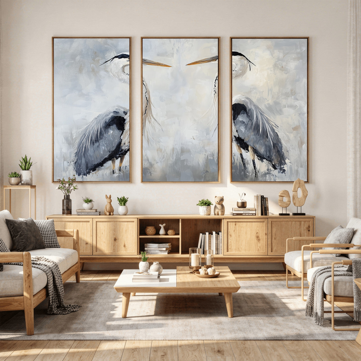 90806932-MGV-CV-36X24 - Heron Wall Art Wall Art Canvas Print, Framed Bird Canvas Decor Art Picture Print, Nature Inspired Perfect Coastal Minimalist Decor Artwork