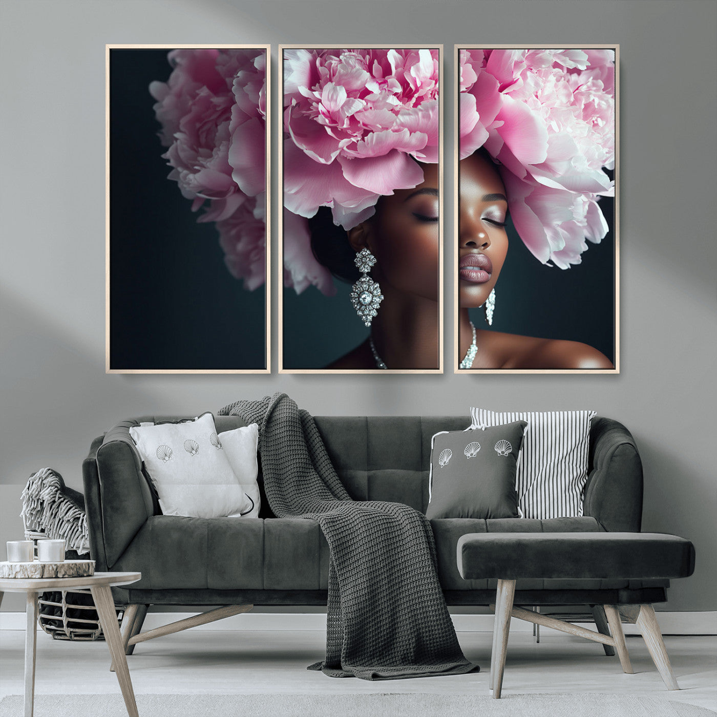 -Black Beauty Petal Crown Wall Art Canvas Print – Floral Petal Headpiece Elegant Design, Petal Inspired Artwork for Home, Office