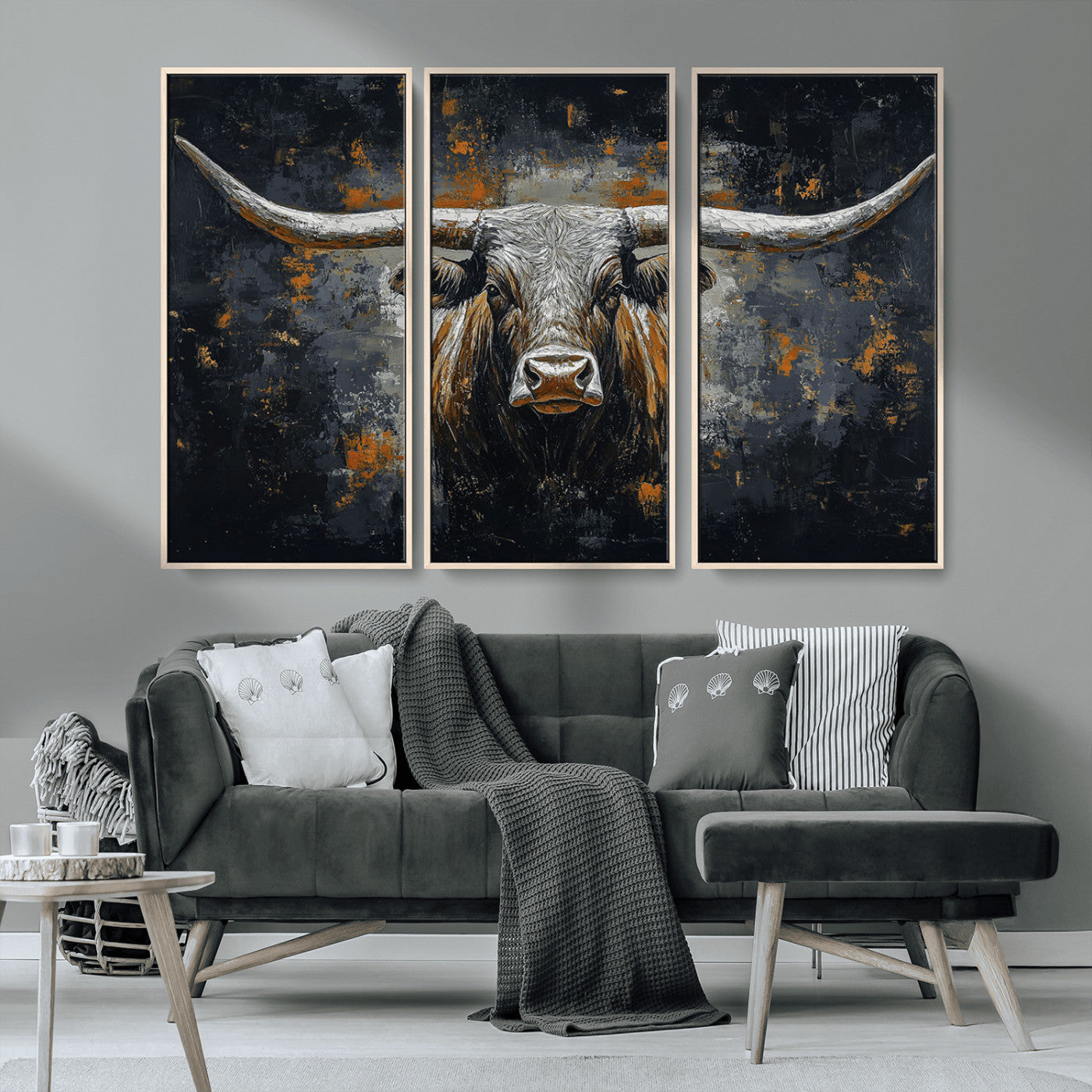93195031-MGV-CV-36X24-Rustic Longhorn Bull Wall Art Canvas Print – Vintage Western Cattle Scene, Texas Steer Artwork for Home, Office