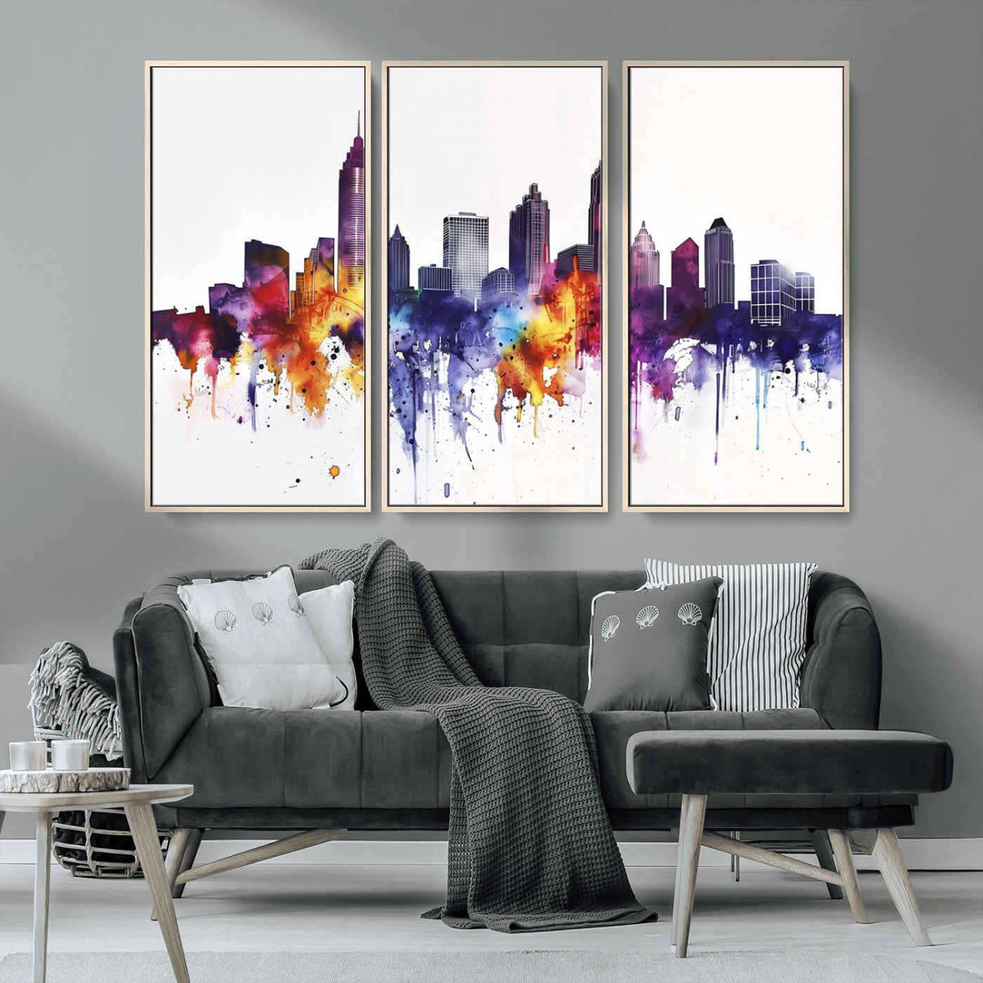 34479880-MGV-CV-36X24-Atlanta Skyline Wall Art Canvas Print – Framed Colorful Watercolor Cityscape Artwork for Home, Office, Living Room
