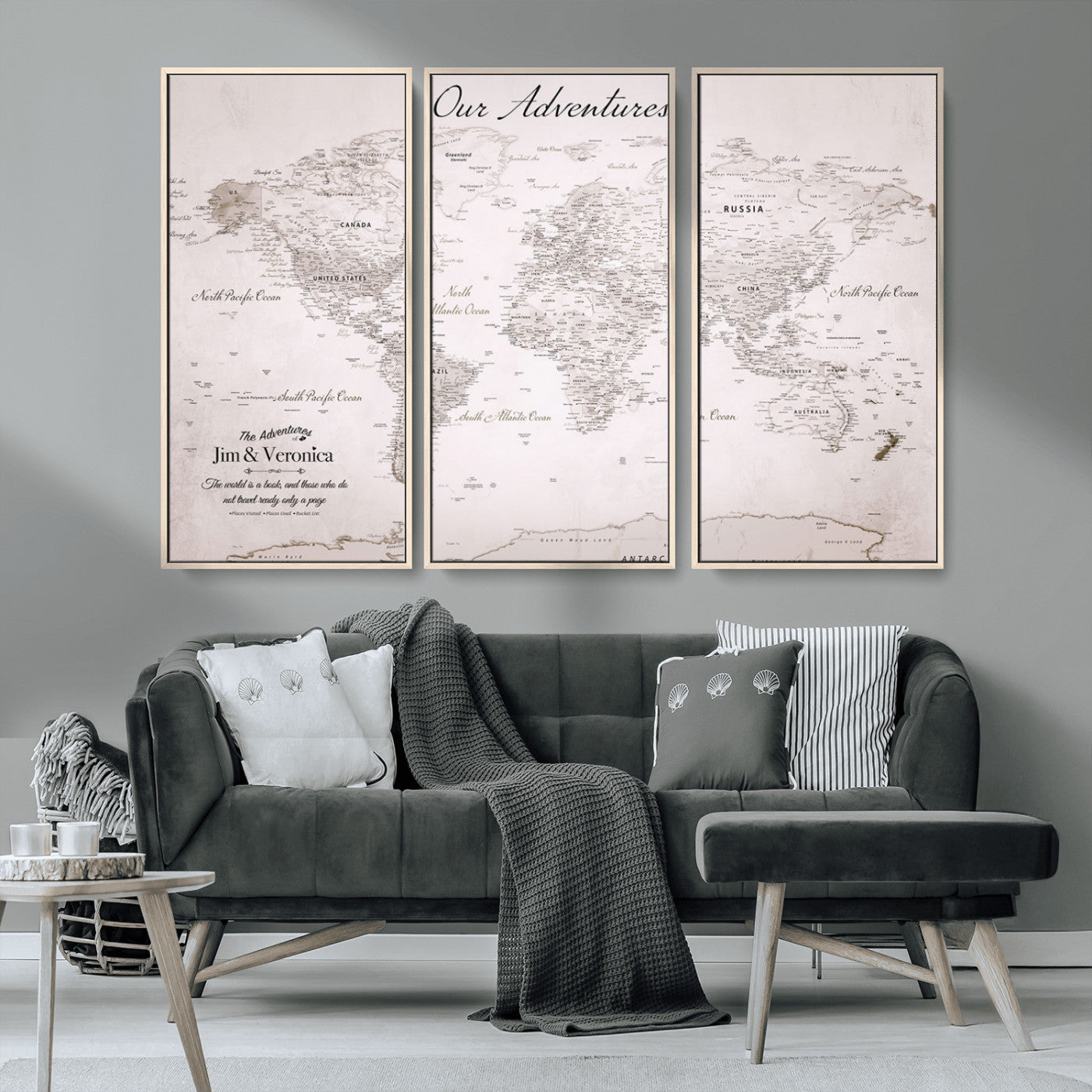-Customize Push Pin World Map Wall Art Canvas Print – Personalized Travel Map with Foam Pins Framed for home, office