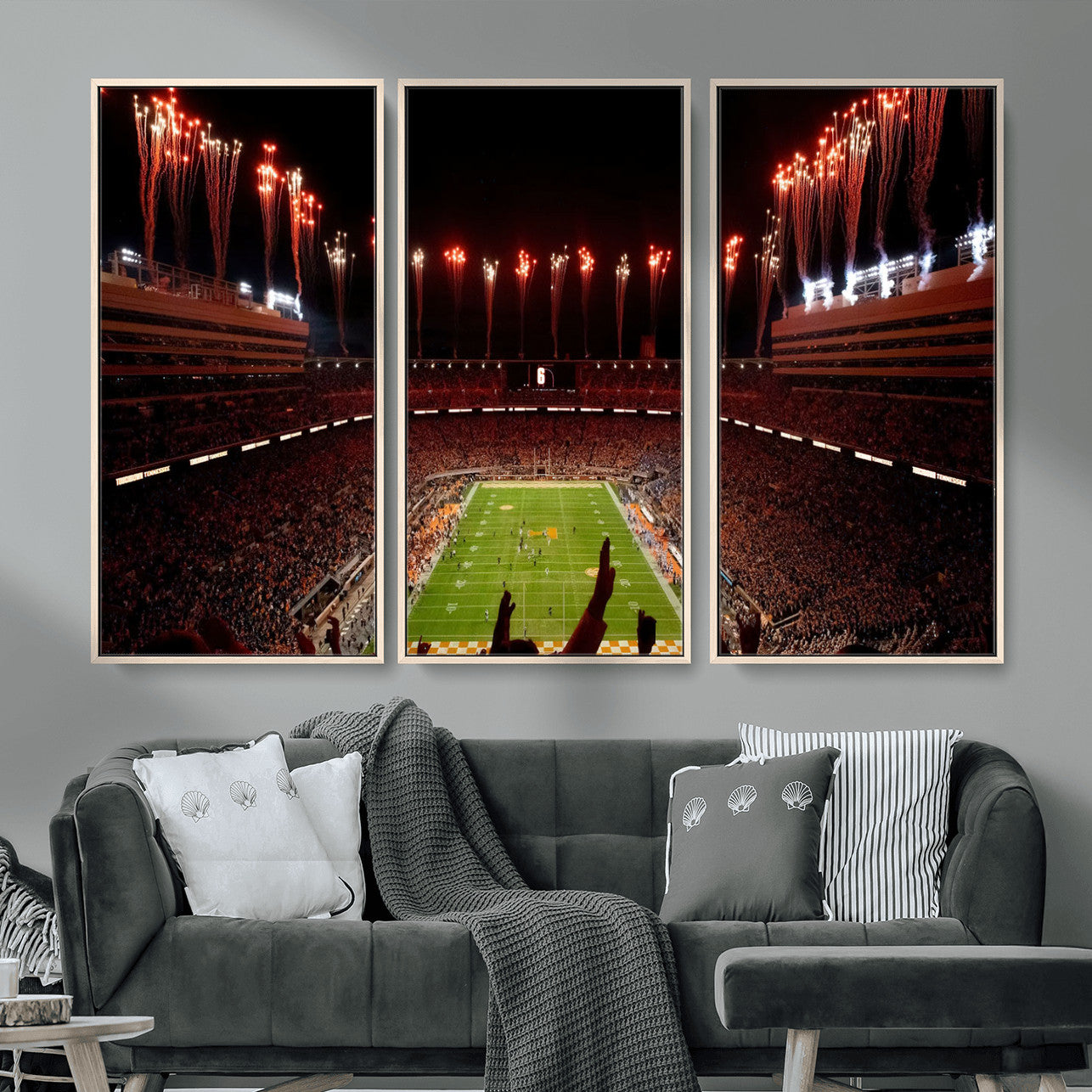 73358115-MGV-FC-48X32-3P - Tennessee Neyland Stadium Wall Art, Sports Arena Canvas Print, Panoramic Stadium Canvas Artwork for Home, Office
