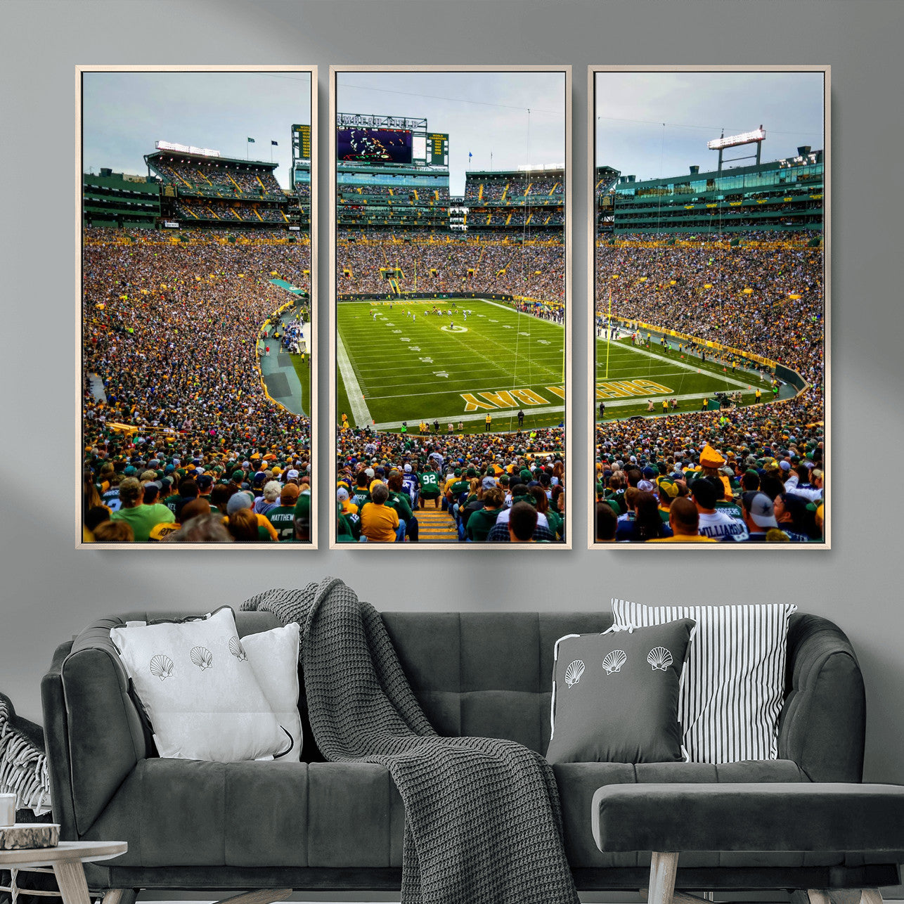 GBP101-MGV-FC-48X32-3P - Green Bay Packers Lambeau Field Stadium Wall Art Canvas Print, Iconic NFL Football Stadium Artwork, Wisconsin Sports Home Decor