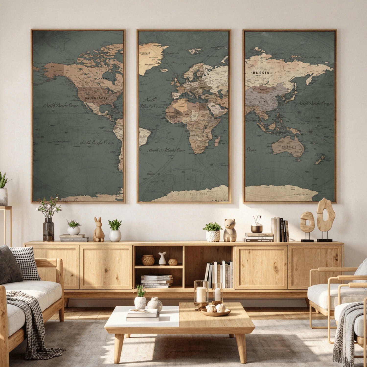 84619399-MGV-CV-36X24 - World Map Wall Art Canvas Print, Modern Decorative Framed Map Artwork Prints for Living Room, Office, Bedroom Wall Decor