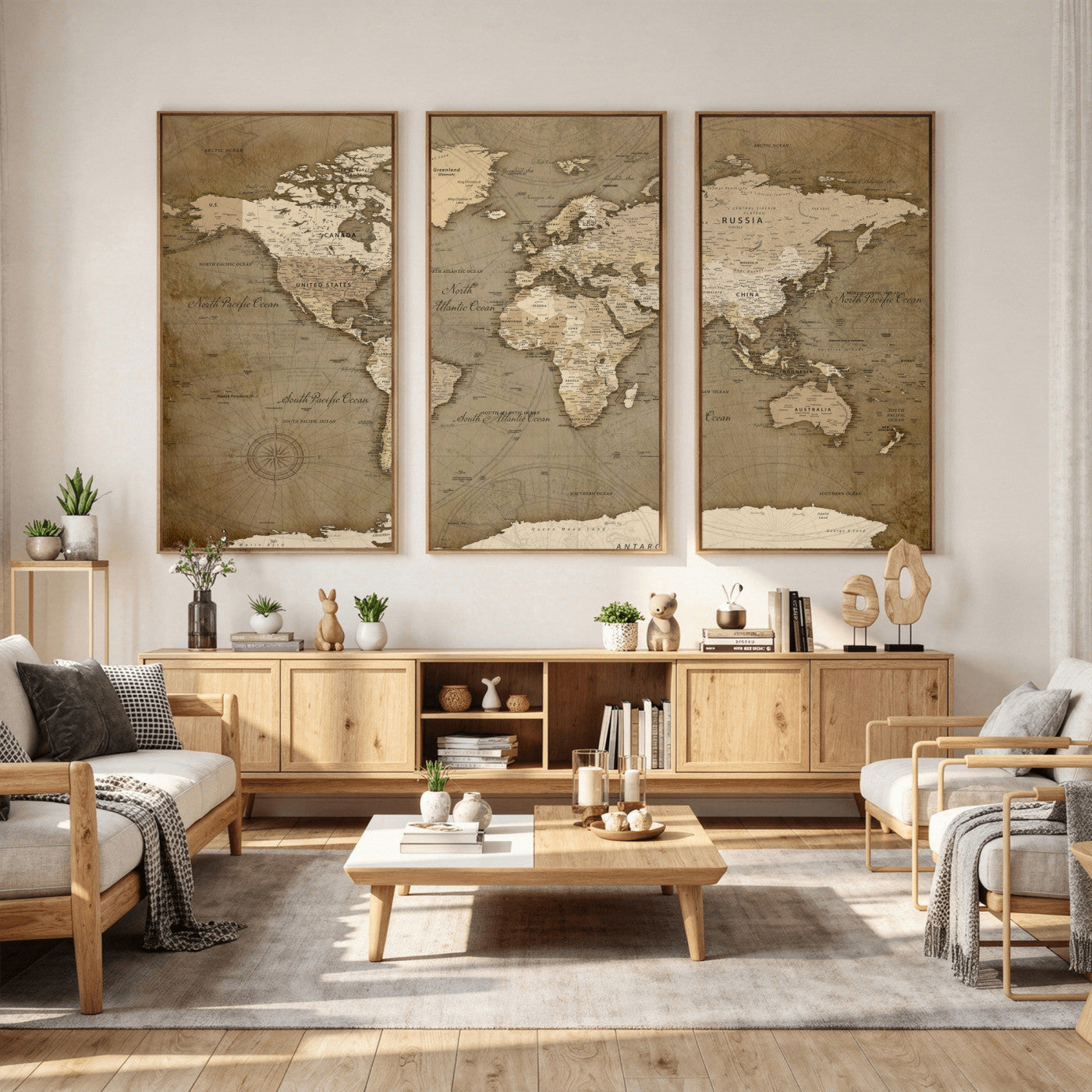 82314635-MGV-CV-36X24 - World Map Wall Art Canvas Print, Modern Decorative Framed Map Artwork Prints for Living Room, Office, Bedroom Wall Decor
