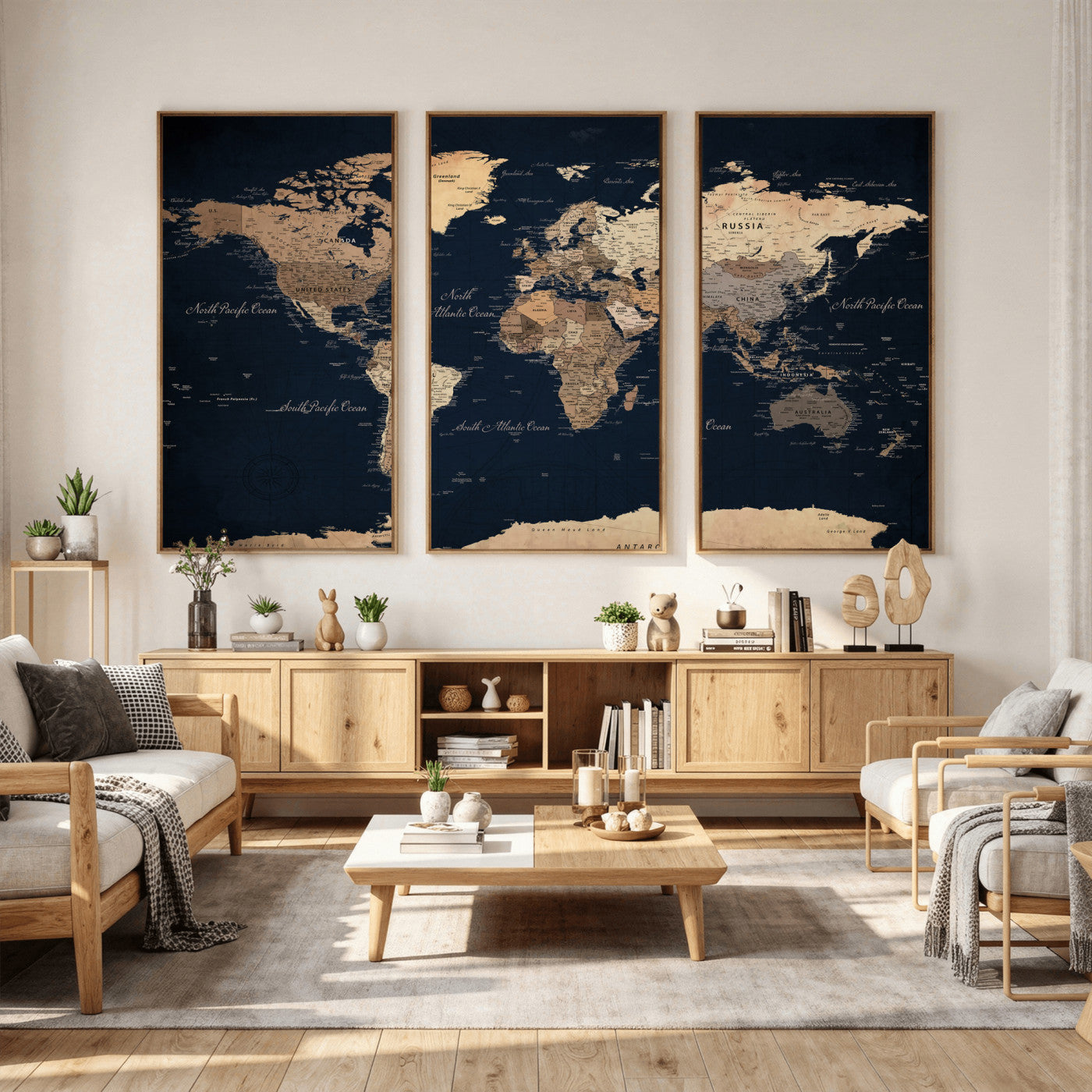 53971530-MGV-CV-36X24 - World Map Wall Art Canvas Print, Modern Decorative Framed Map Artwork Prints for Living Room, Office, Bedroom Wall Decor