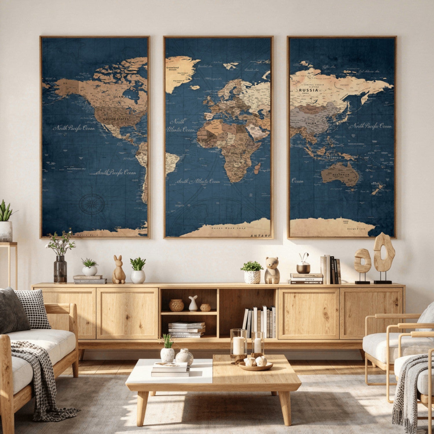 69886352-MGV-CV-36X24 - World Map Wall Art Canvas Print, Modern Decorative Framed Map Artwork Prints for Living Room, Office, Bedroom Wall Decor
