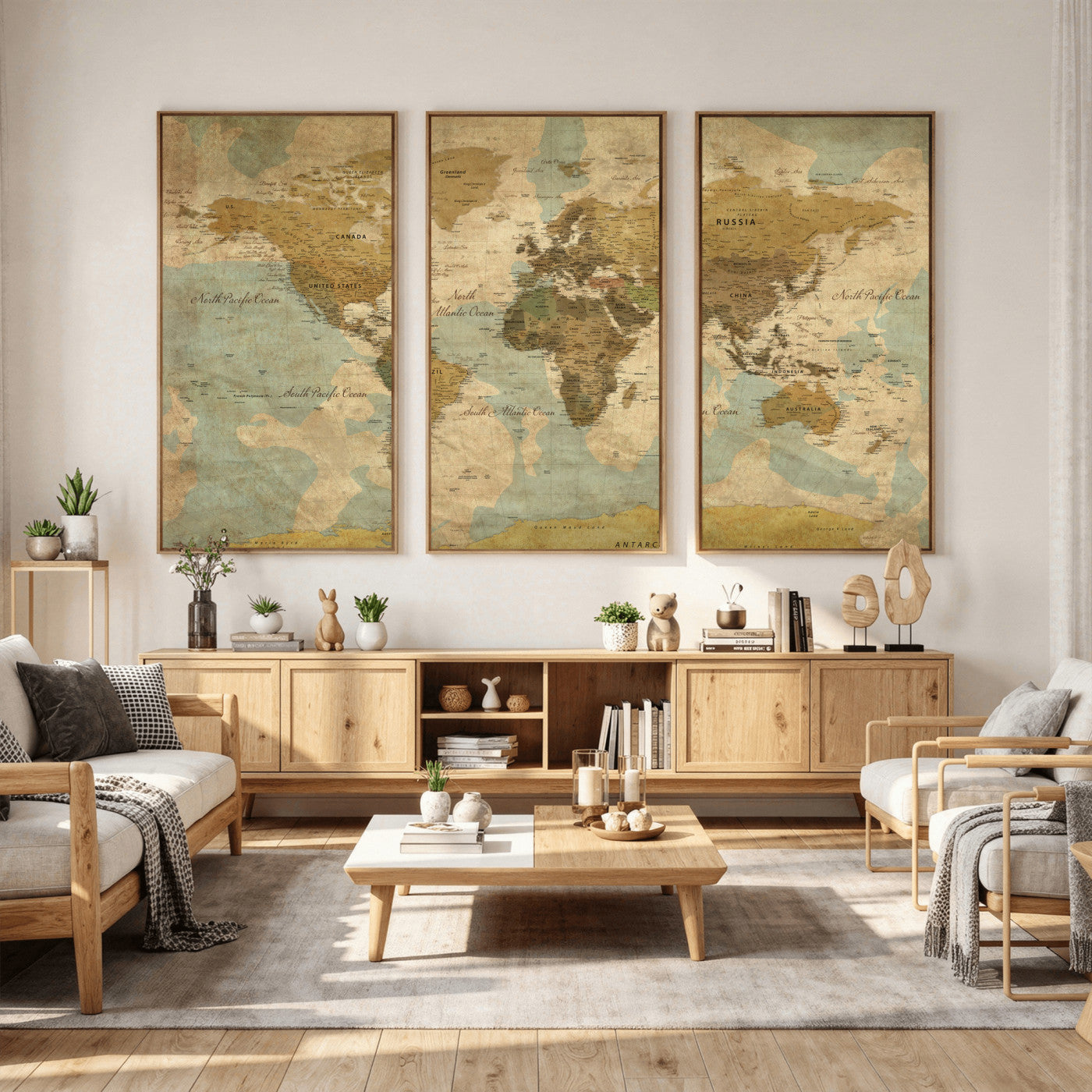 89356927-MGV-CV-36X24 - World Map Wall Art Canvas Print, Modern Decorative Framed Map Artwork Prints for Living Room, Office, Bedroom Wall Decor