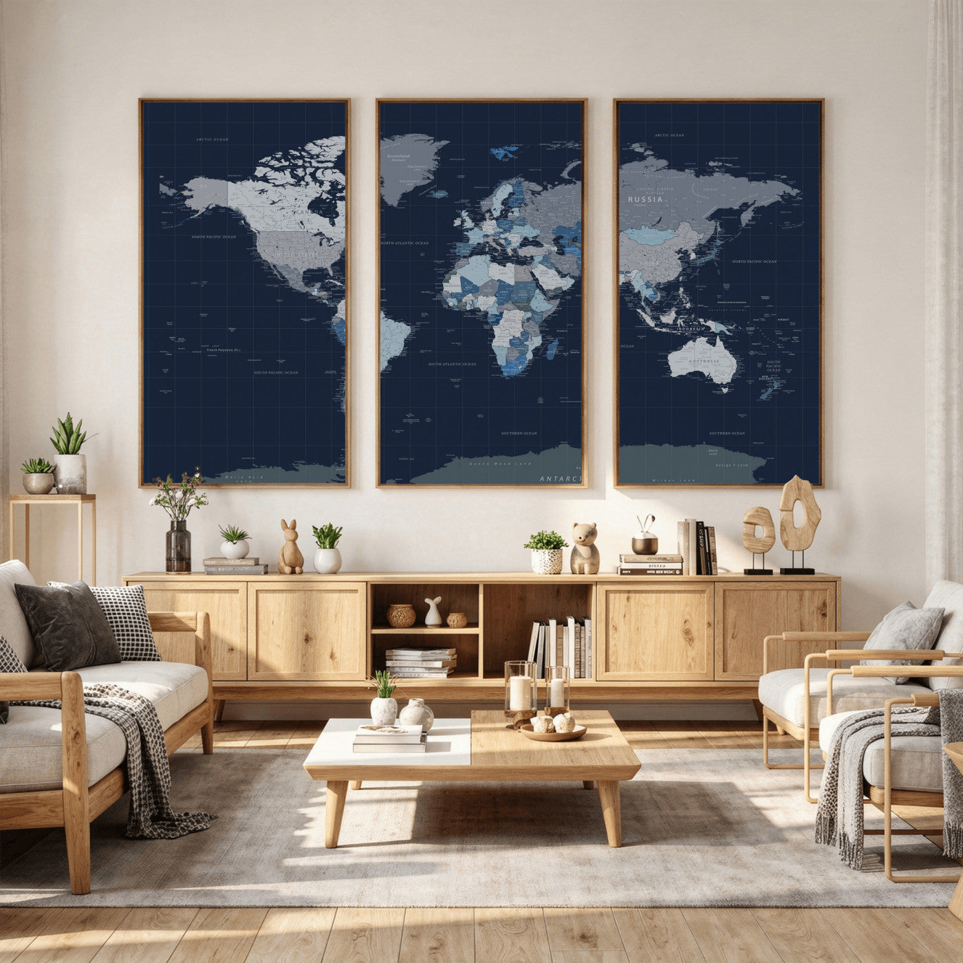 17712680-MGV-CV-36X24 - World Map Wall Art Canvas Print, Modern Decorative Framed Map Artwork Prints for Living Room, Office, Bedroom Wall Decor