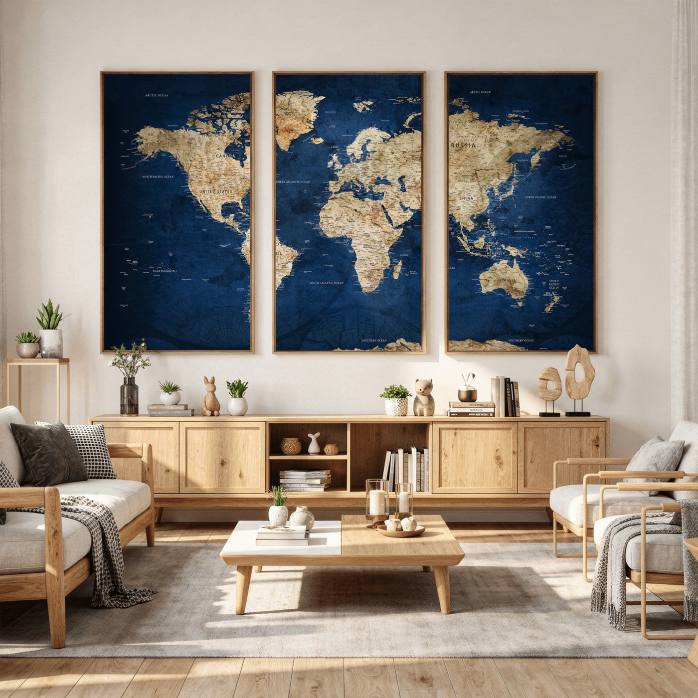 57503519-MGV-CV-36X24 - World Map Wall Art Canvas Print, Modern Decorative Framed Map Artwork Prints for Living Room, Office, Bedroom Wall Decor