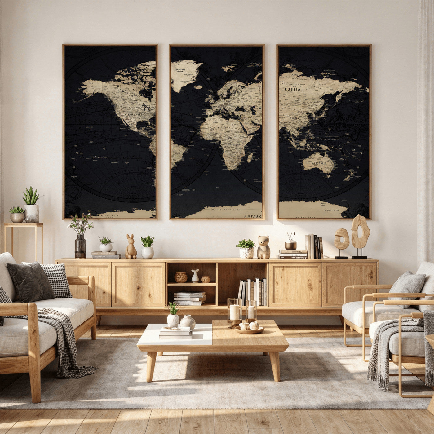 61835687-MGV-CV-36X24 - World Map Wall Art Canvas Print, Modern Decorative Framed Map Artwork Prints for Living Room, Office, Bedroom Wall Decor
