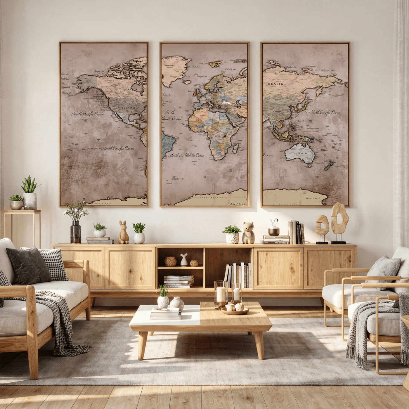 91471273-MGV-CV-36X24 - World Map Wall Art Canvas Print, Modern Decorative Framed Map Artwork Prints for Living Room, Office, Bedroom Wall Decor