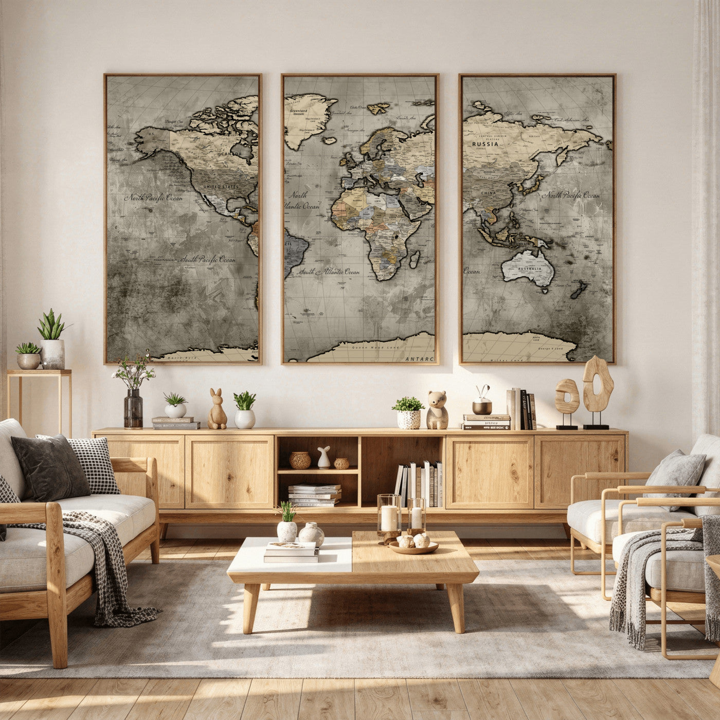 85218700-MGV-CV-36X24 - World Map Wall Art Canvas Print, Modern Decorative Framed Map Artwork Prints for Living Room, Office, Bedroom Wall Decor