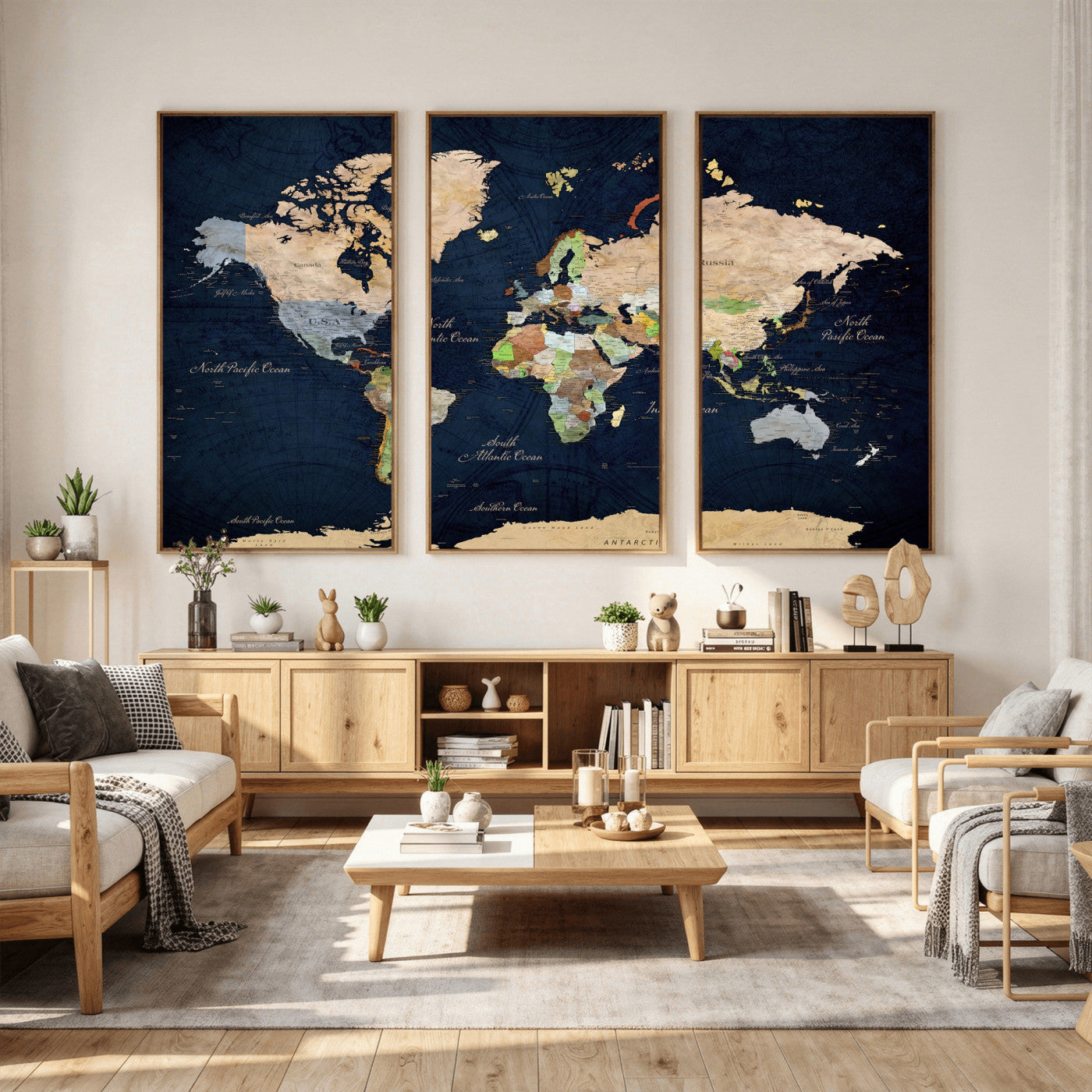 76603563-MGV-CV-36X24 - World Map Wall Art Canvas Print, Modern Decorative Framed Map Artwork Prints for Living Room, Office, Bedroom Wall Decor