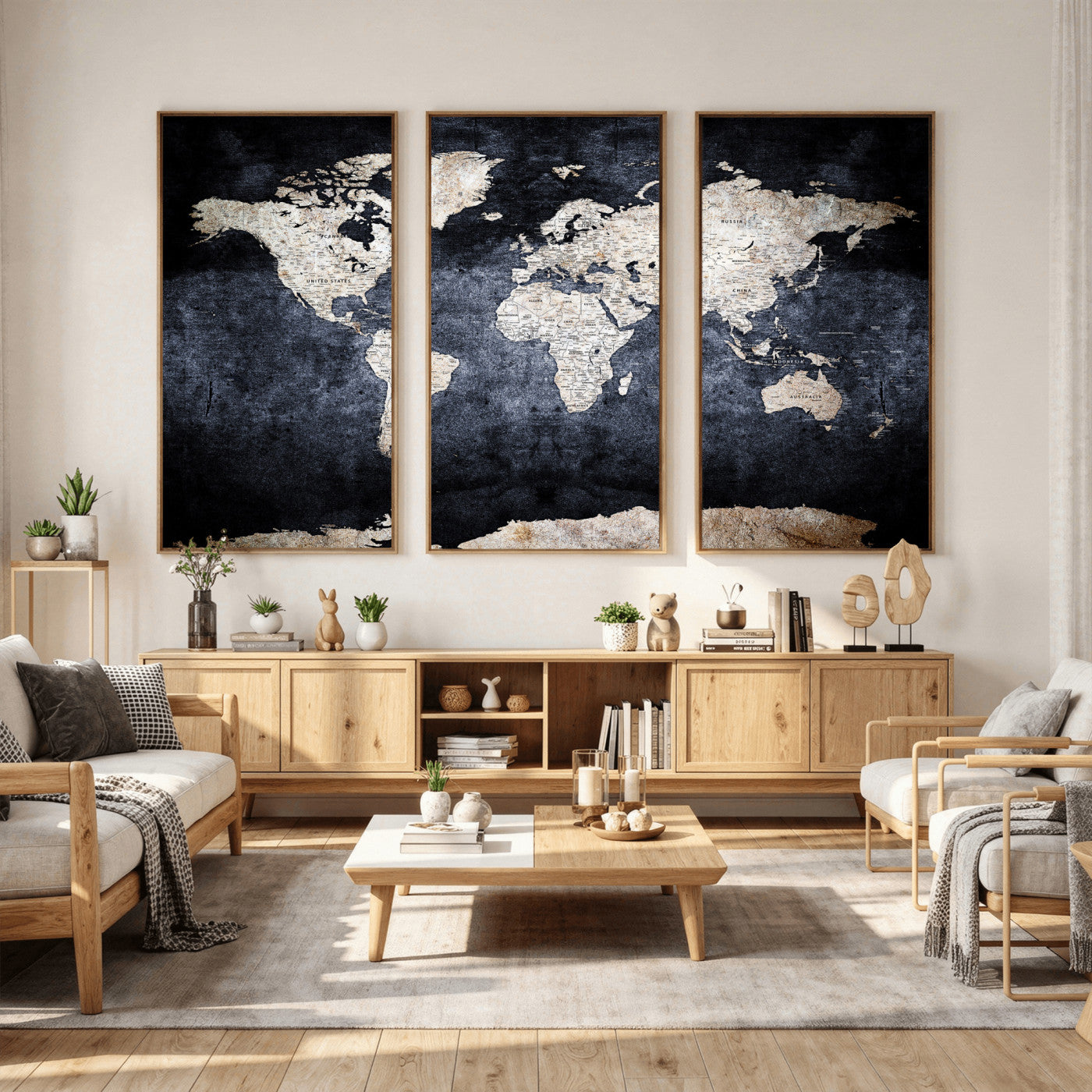 41193404-MGV-CV-36X24 - World Map Wall Art Canvas Print, Modern Decorative Framed Map Artwork Prints for Living Room, Office, Bedroom Wall Decor