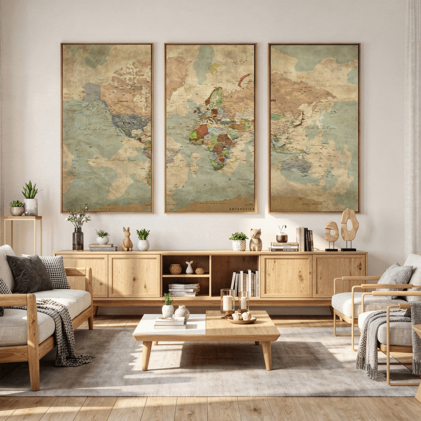 31492148-MGV-CV-36X24 - World Map Wall Art Canvas Print, Modern Decorative Framed Map Artwork Prints for Living Room, Office, Bedroom Wall Decor